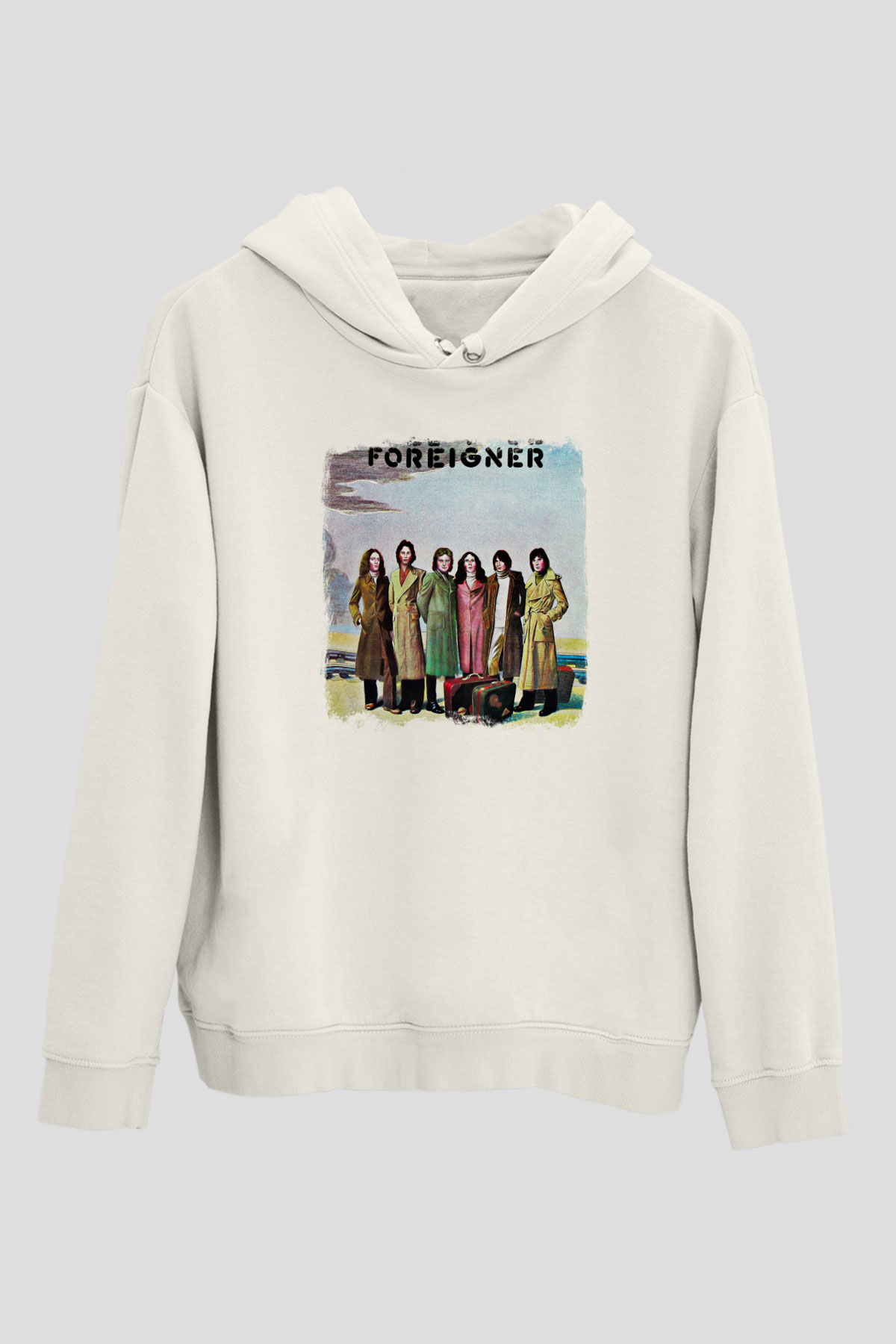 Foreigner Baskılı Unisex Beyaz Hoodie