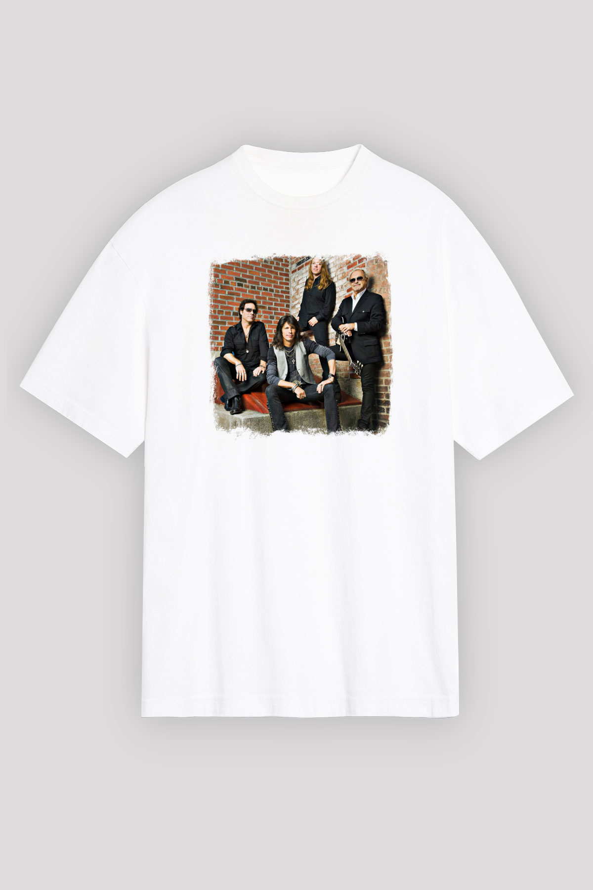 Foreigner Baskılı Unisex Beyaz Oversize Tişört