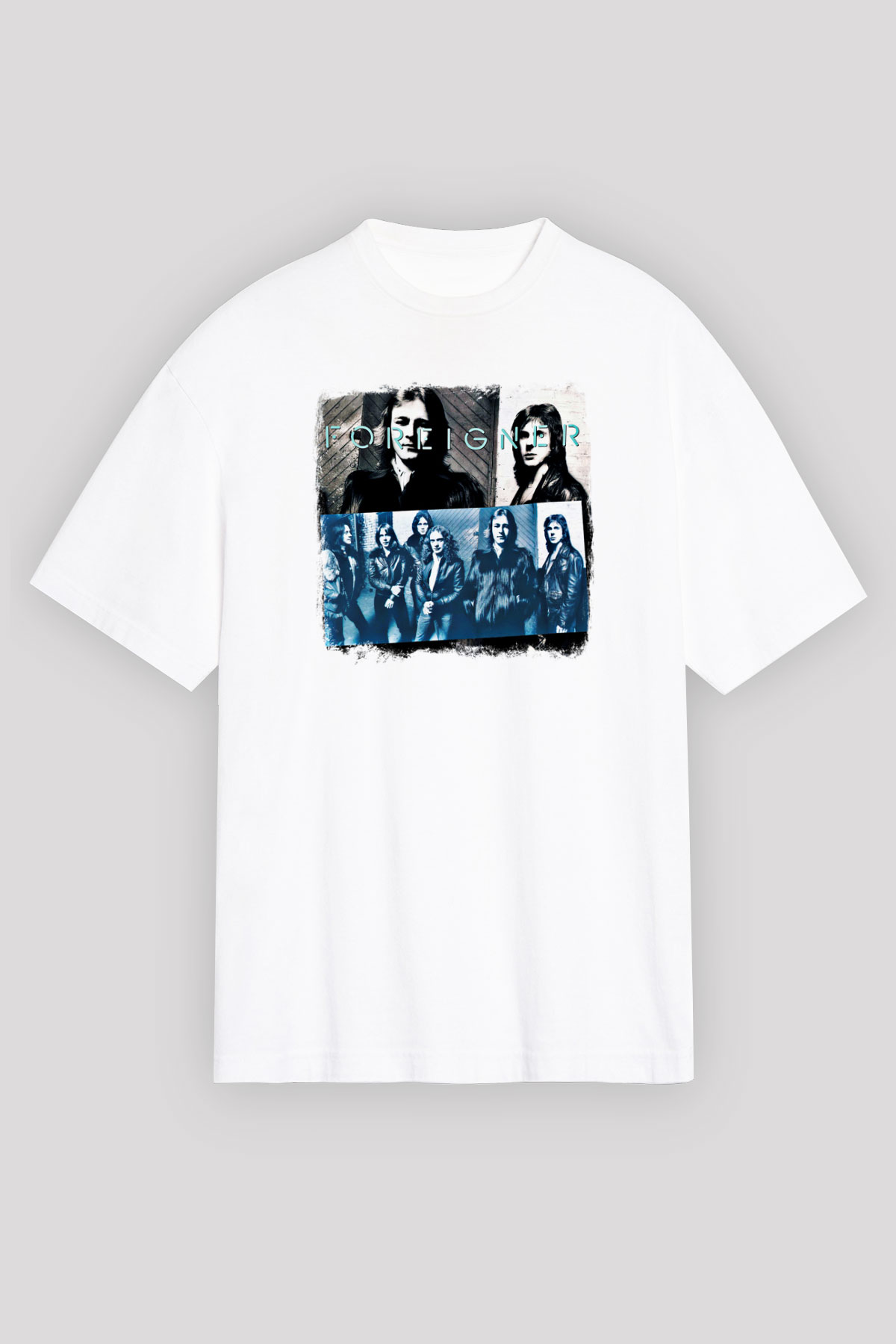 Foreigner Baskılı Unisex Beyaz Oversize Tişört