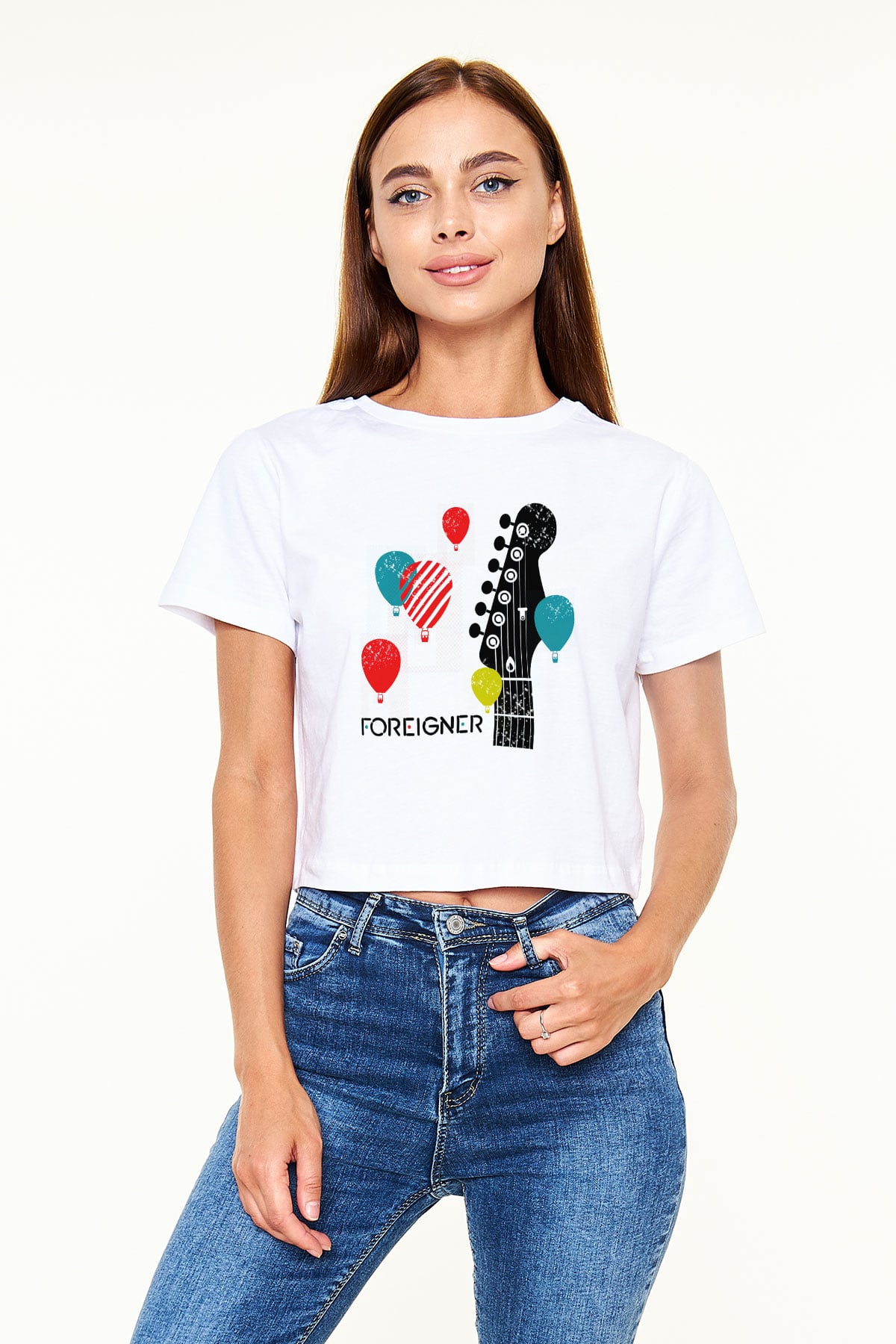 Foreigner Beyaz Croptop Tişört