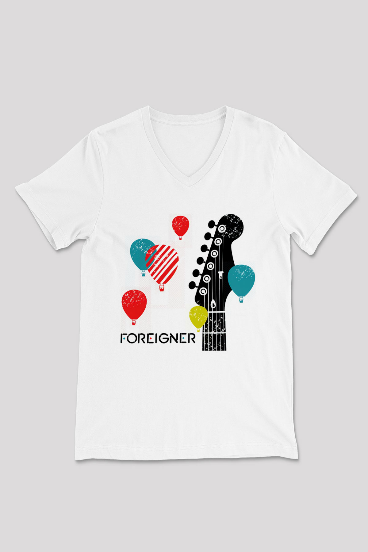 Foreigner Beyaz Unisex V Yaka Tişört T-Shirt
