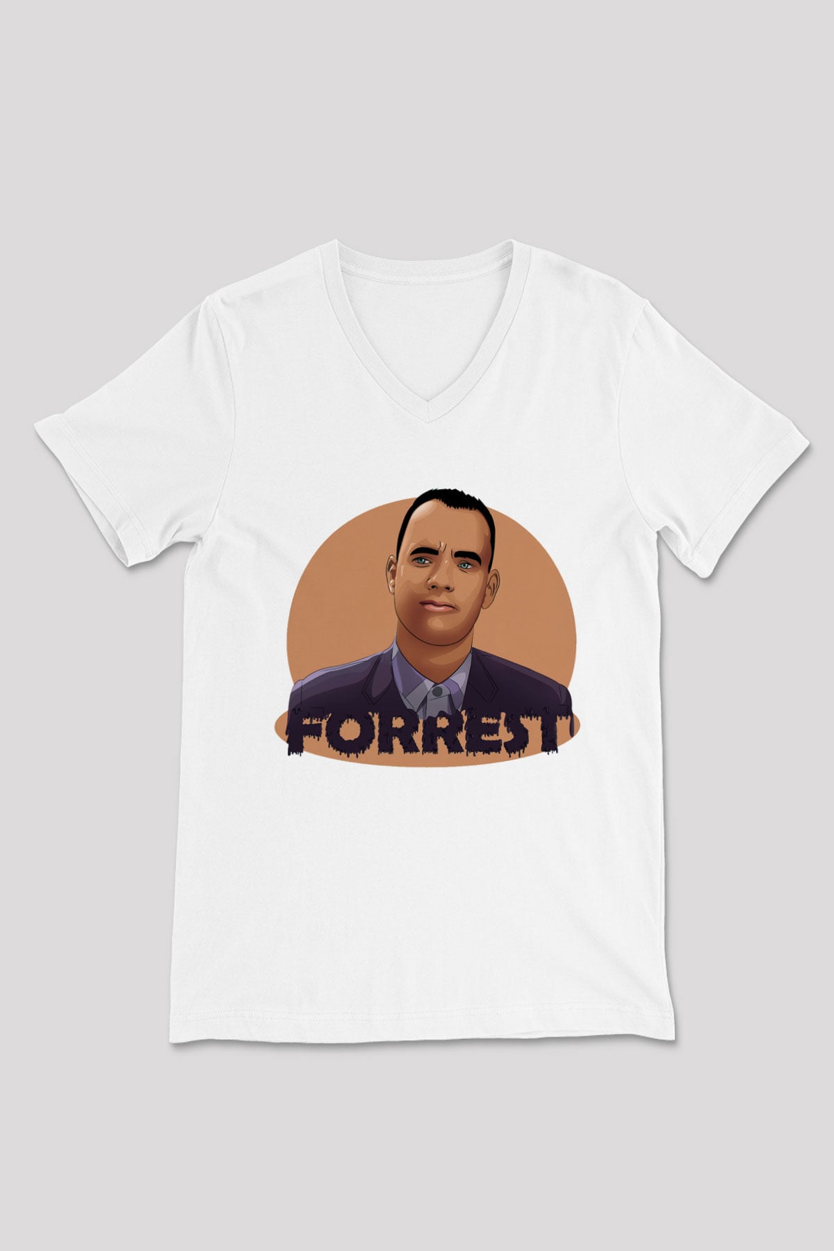 Forrest Gump Beyaz Unisex V Yaka Tişört
