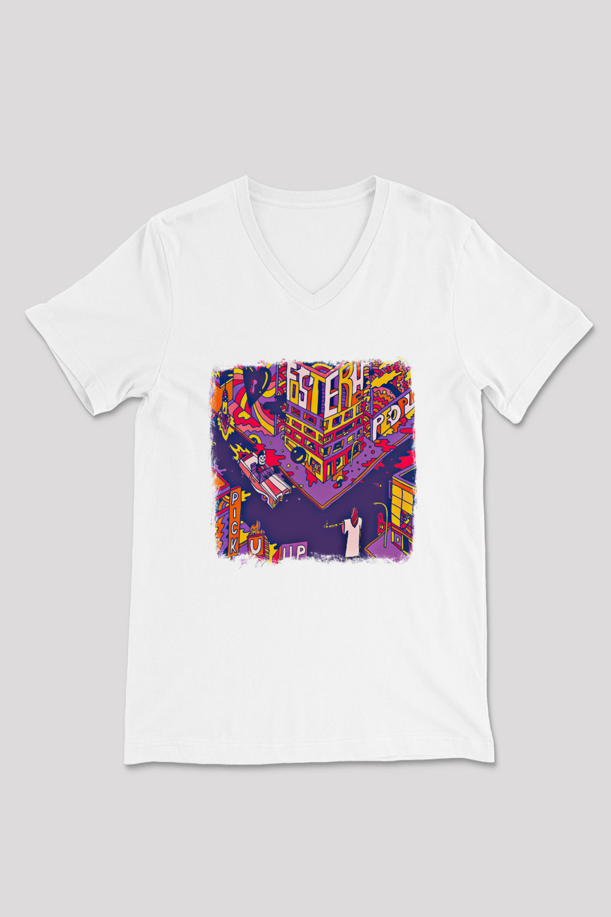 Foster the People Baskılı Unisex Beyaz V Yaka Tişört