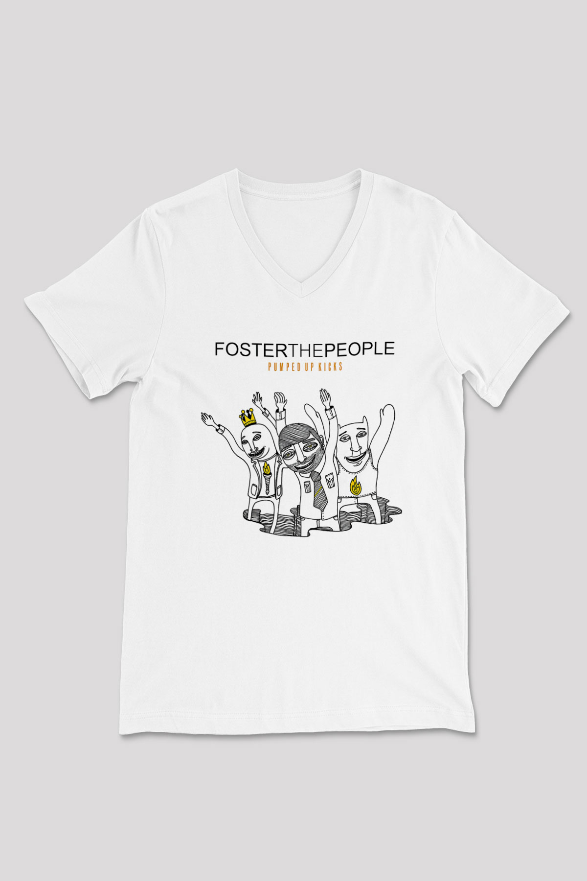 Foster the People Baskılı Unisex Beyaz V Yaka Tişört