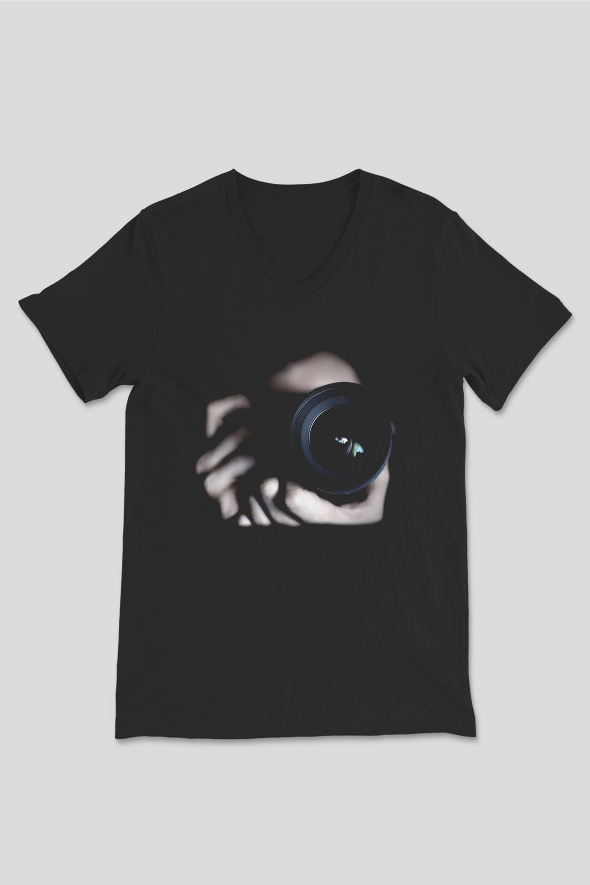 Fotoğrafçı Siyah Unisex V Yaka Tişört T-Shirt