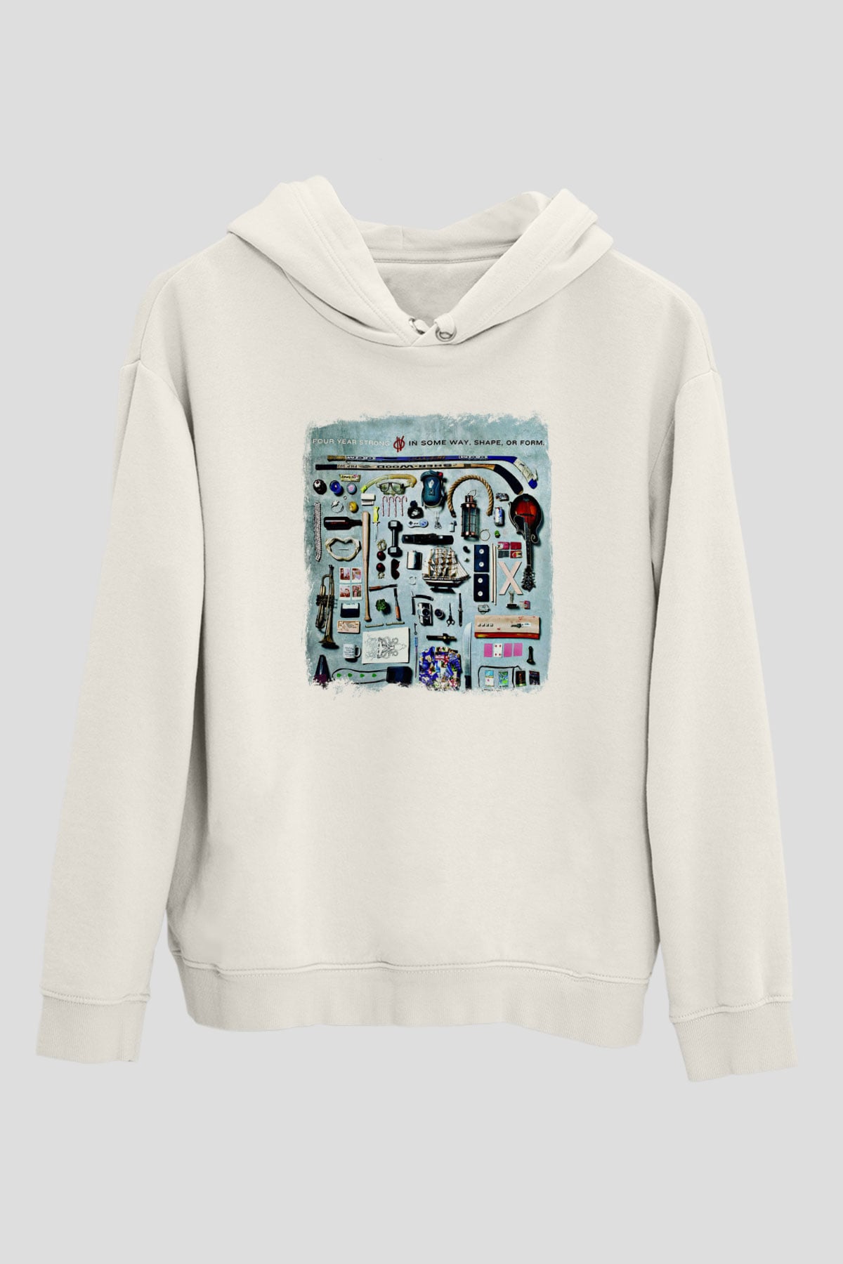 Four Year Strong Baskılı Unisex Beyaz Hoodie