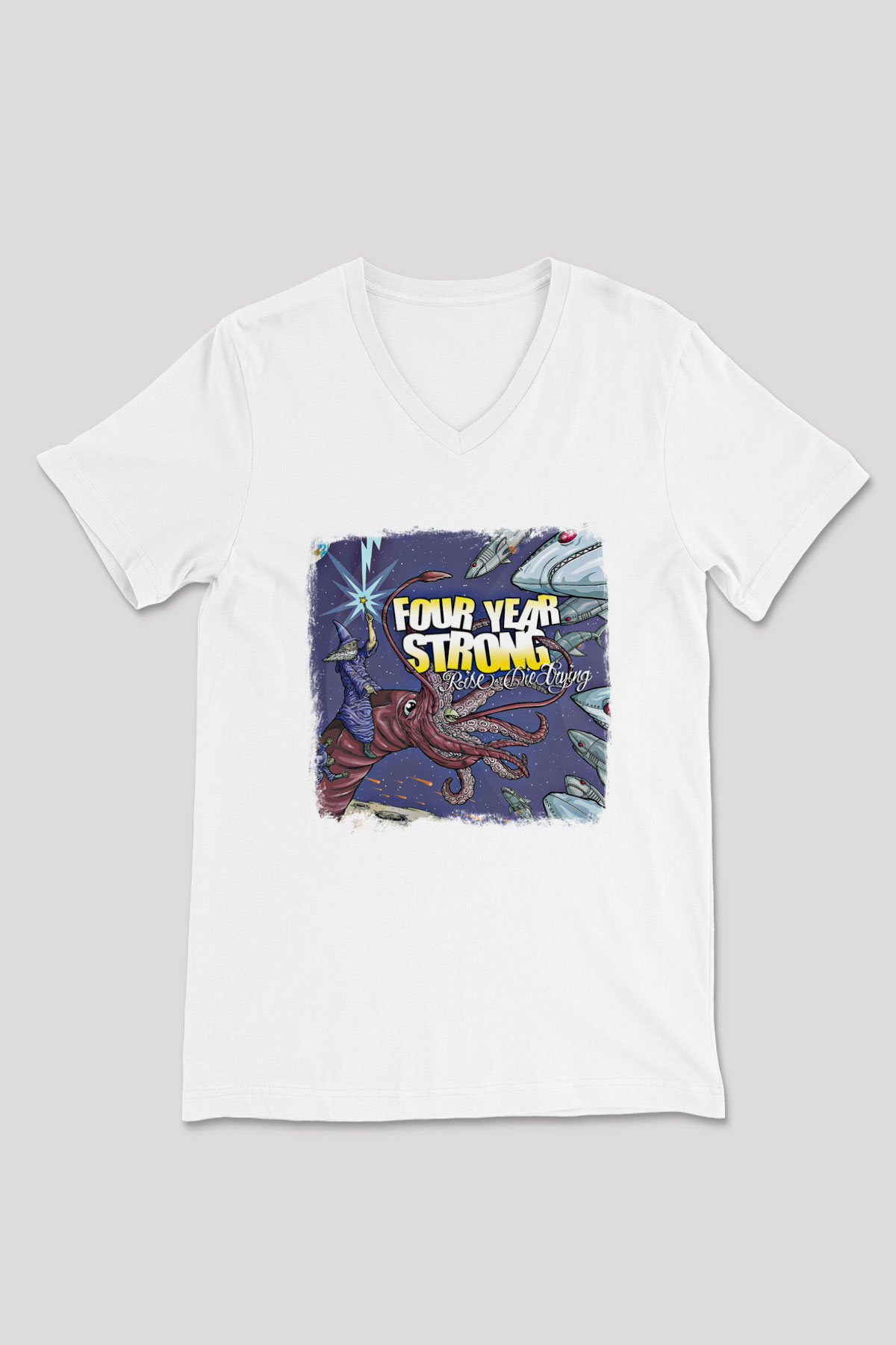 Four Year Strong Baskılı Unisex Beyaz V Yaka Tişört