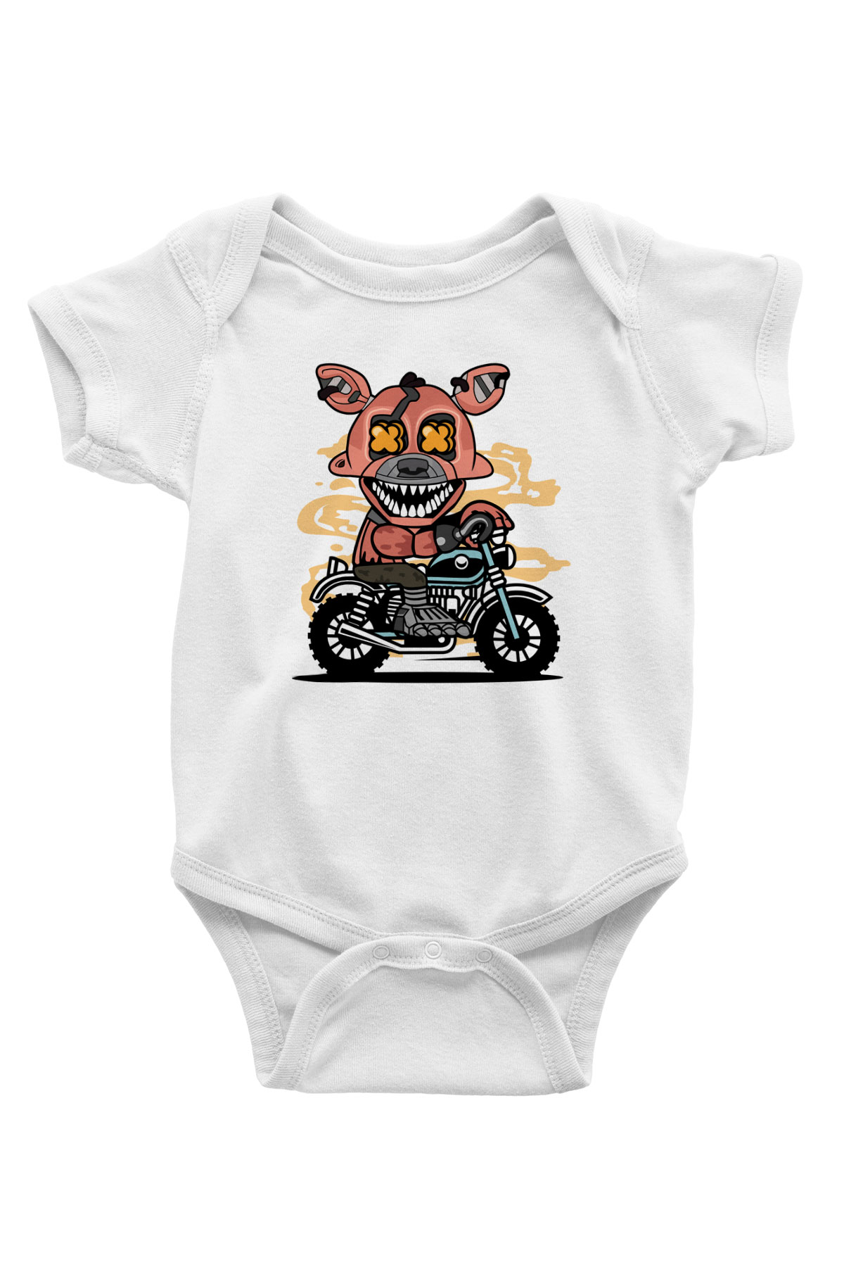 Foxy Motocross Baskılı Unisex Beyaz Bebek Body - Zıbın