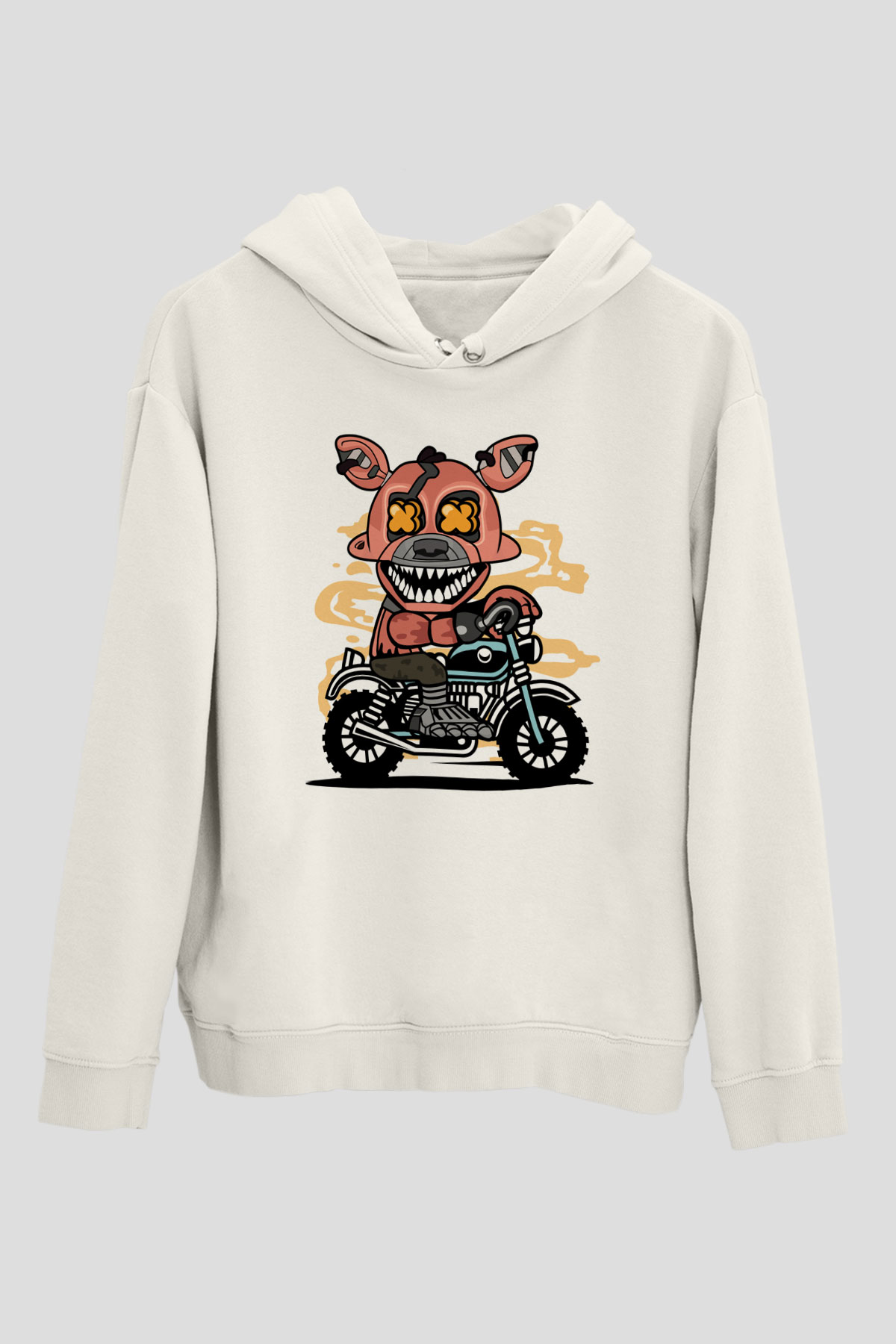 Foxy Motocross Baskılı Unisex Beyaz Hoodie