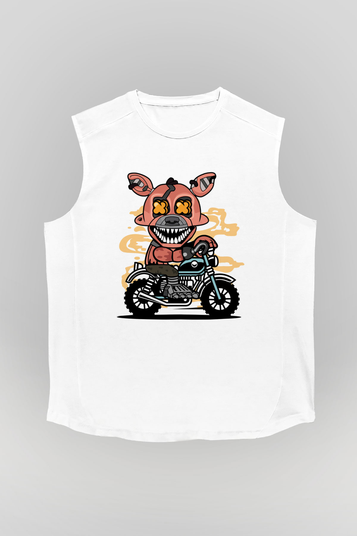 Foxy Motocross Baskılı Unisex Beyaz Kolsuz Tişört
