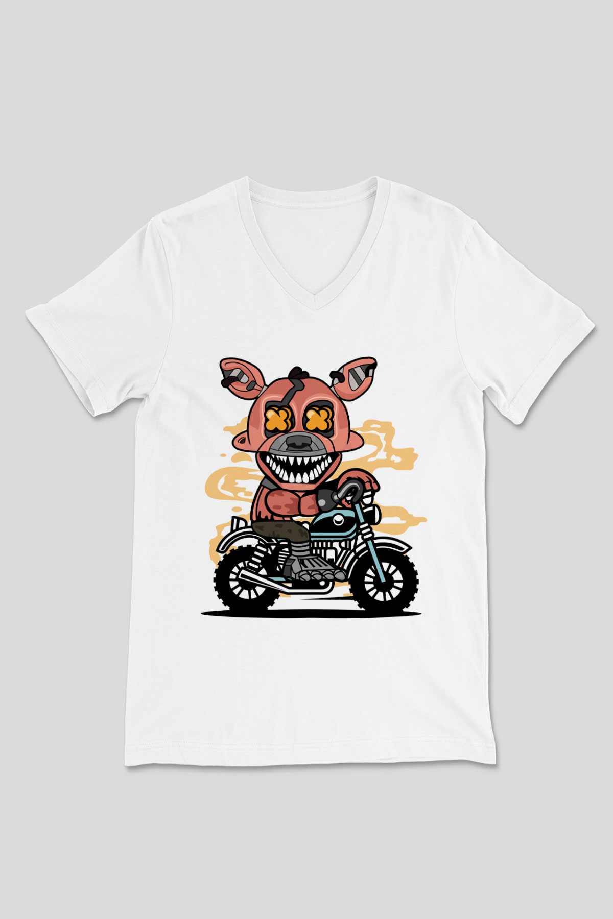 Foxy Motocross Baskılı Unisex Beyaz V Yaka Tişört