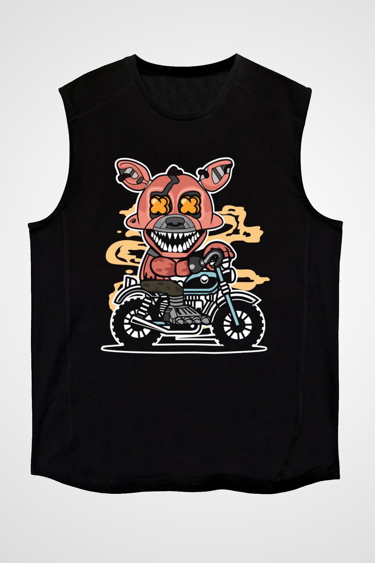 Foxy Motocross Baskılı Unisex Siyah Kolsuz Tişört