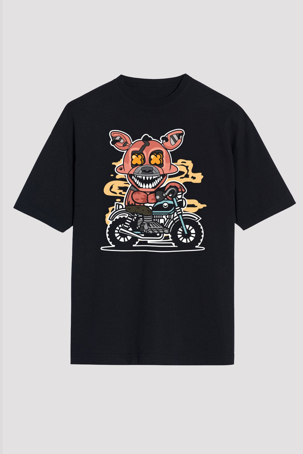 Foxy Motocross Baskılı Unisex Siyah Oversize Tişört