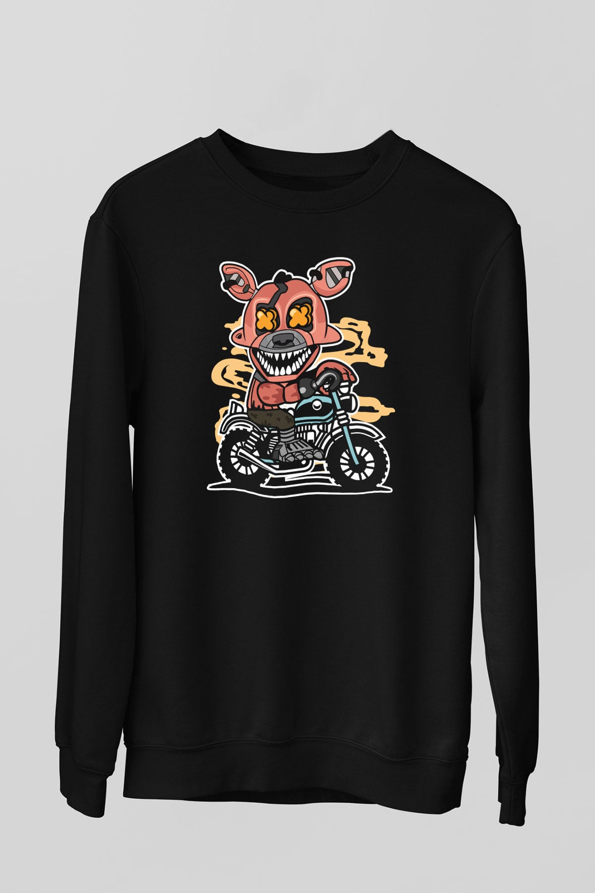 Foxy Motocross Baskılı Unisex Siyah Sweatshirt