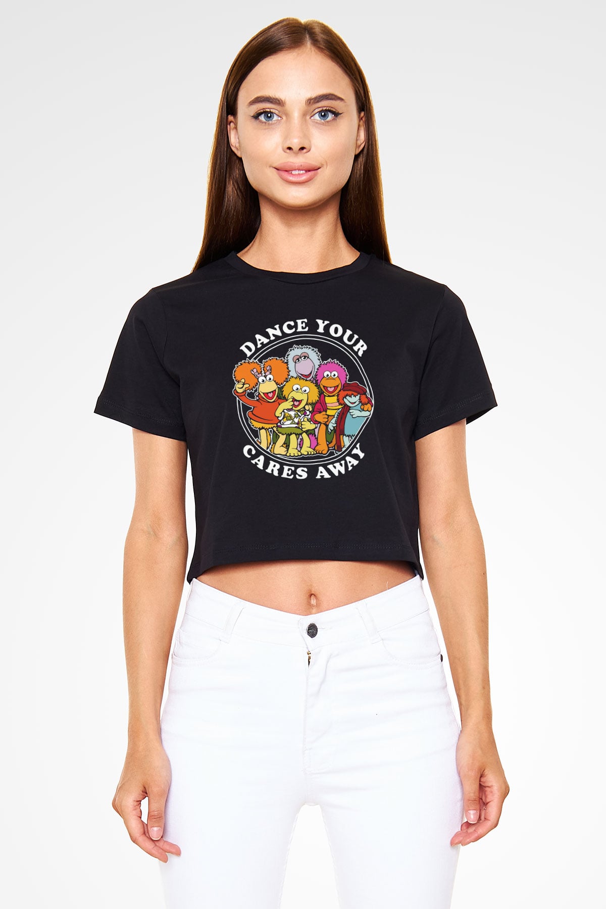 Fraggle Rock Siyah   Crop Top Tişört