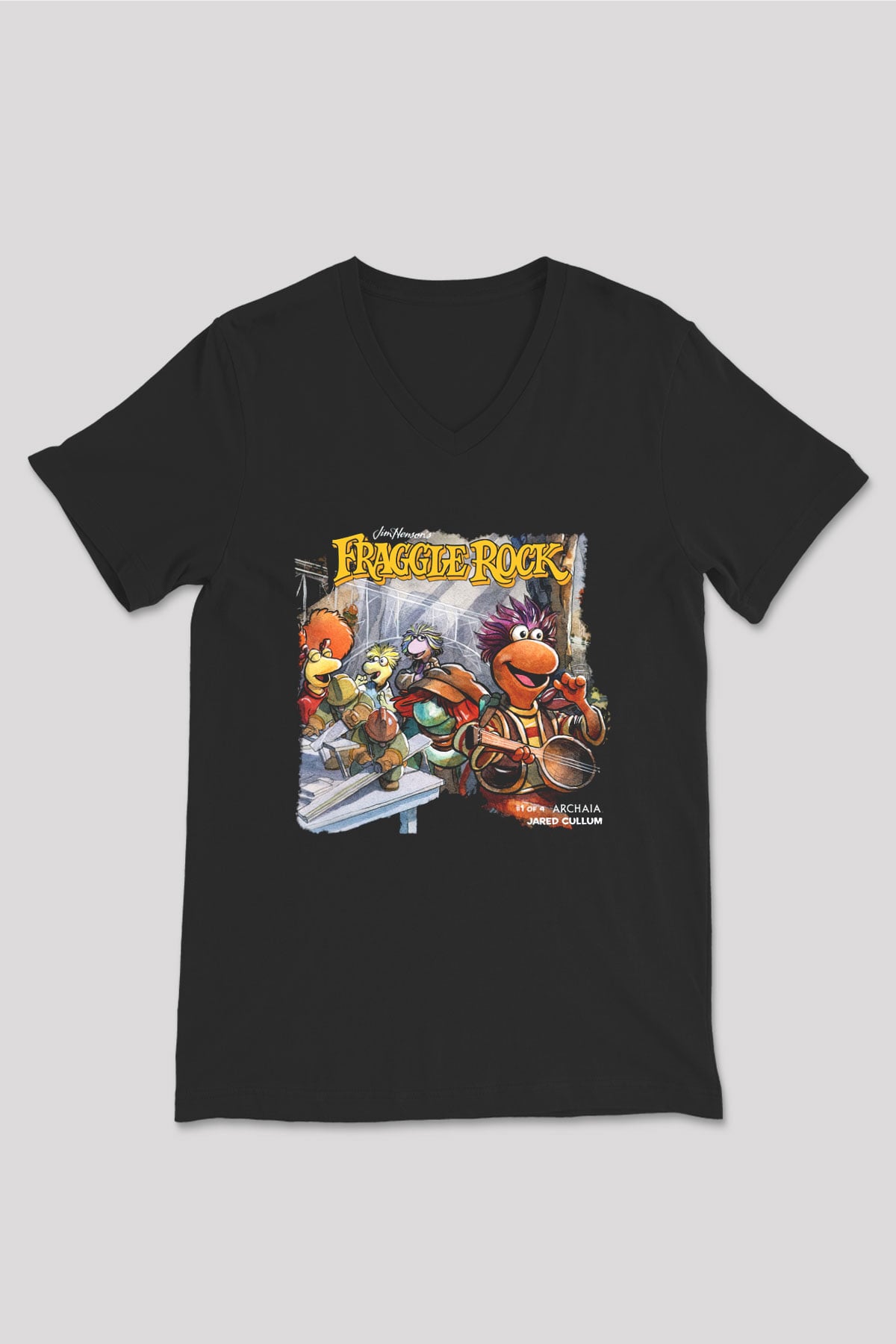 Fraggle Rock Siyah Unisex V Yaka Tişört