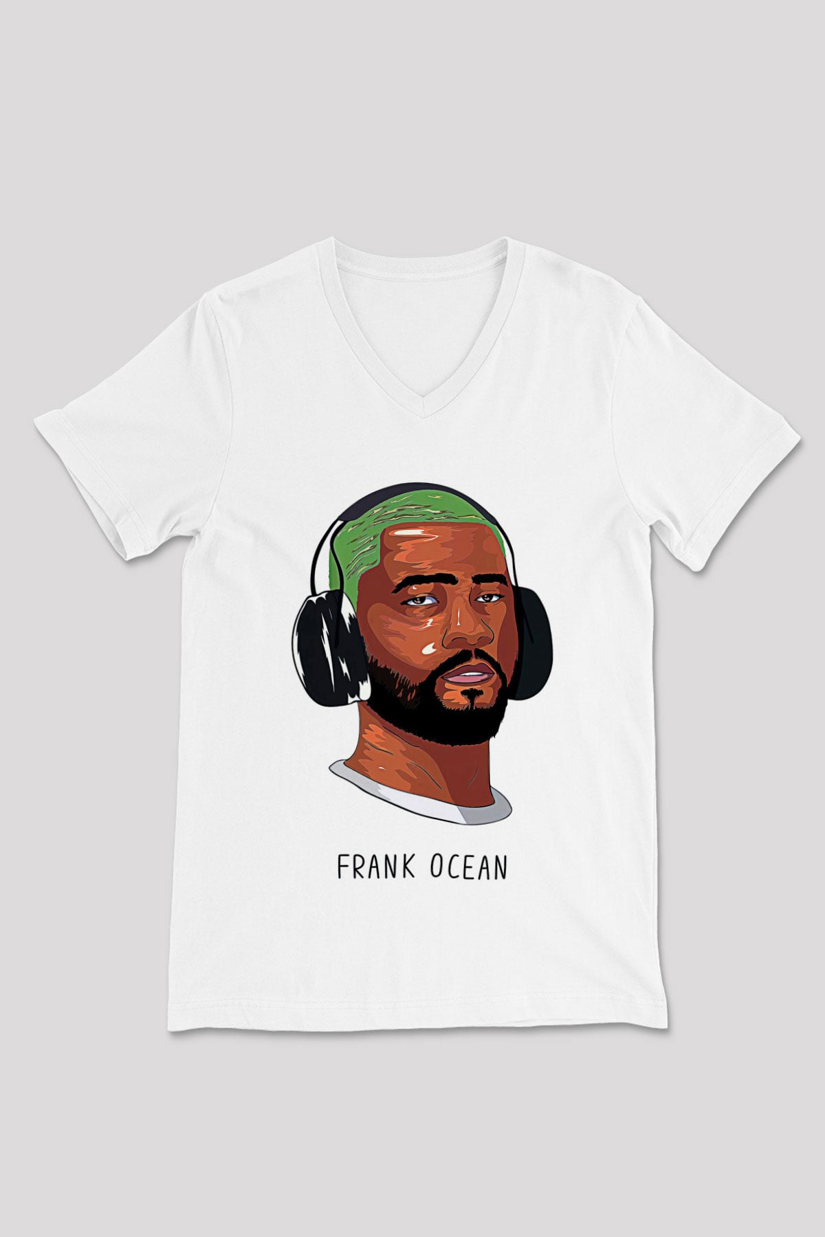 Frank Ocean Baskılı Beyaz Unisex V Yaka Tişört - Tshirt