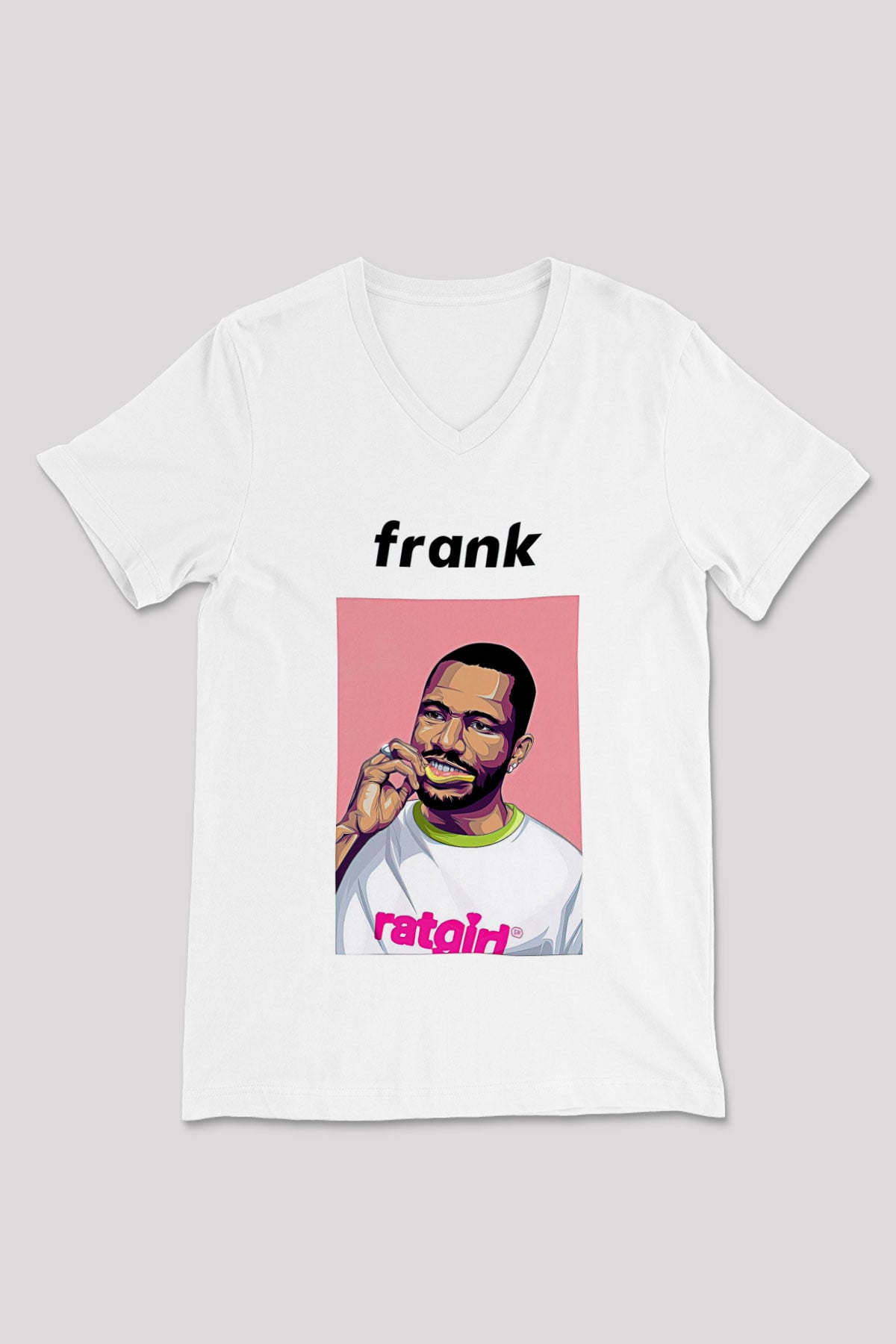 Frank Ocean Baskılı Beyaz Unisex V Yaka Tişört - Tshirt