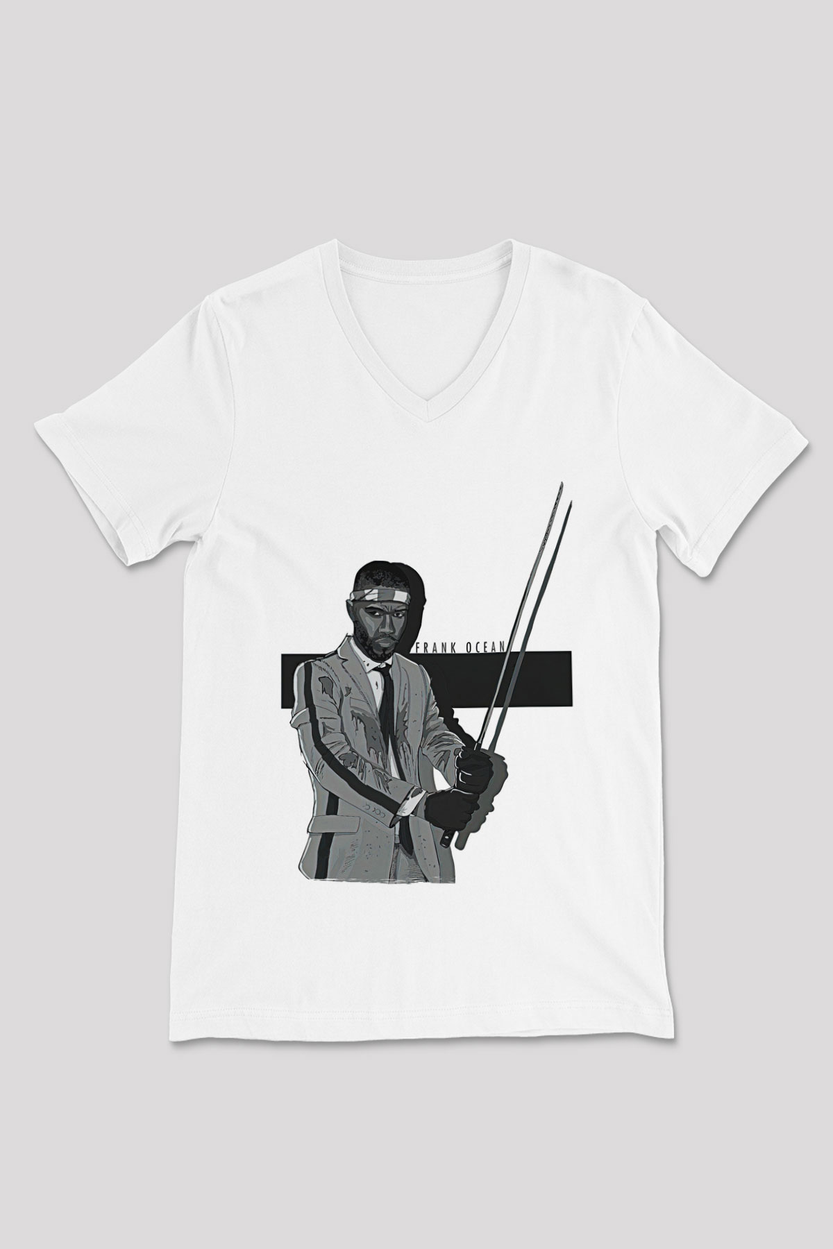 Frank Ocean Baskılı Beyaz Unisex V Yaka Tişört - Tshirt