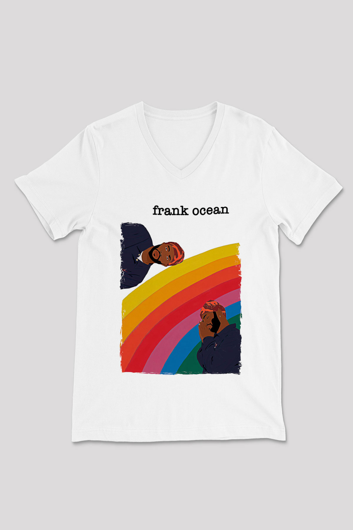 Frank Ocean Baskılı Beyaz Unisex V Yaka Tişört - Tshirt