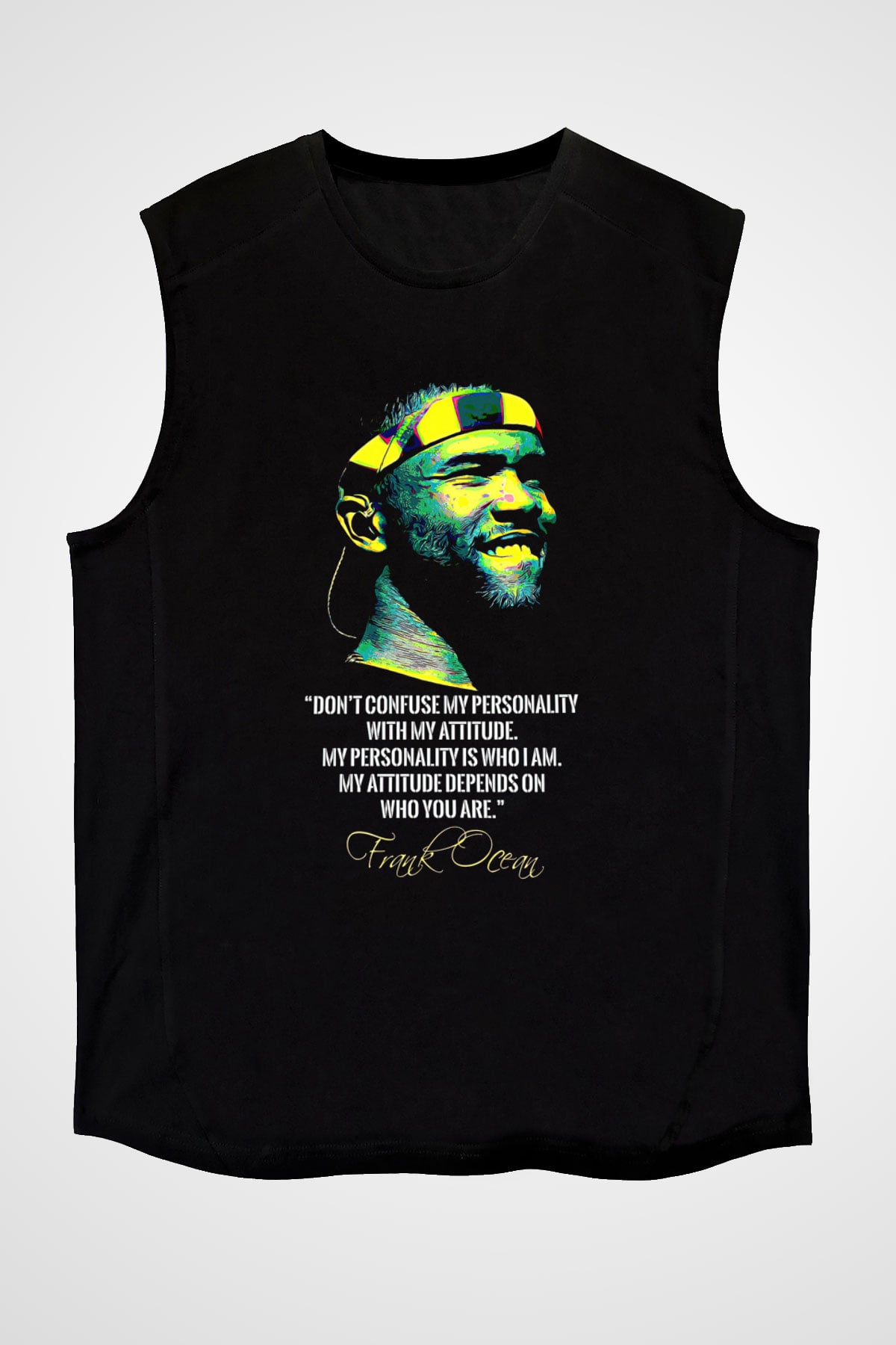 Frank Ocean Baskılı Unisex Siyah Kolsuz Tişört - Tshirt
