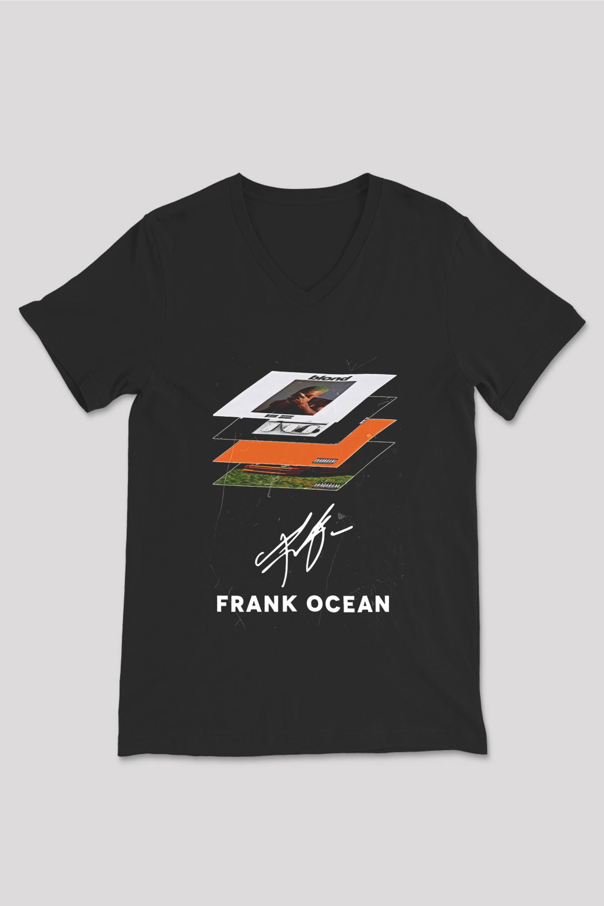 Frank Ocean Baskılı Unisex Siyah V Yaka Tişört - Tshirt