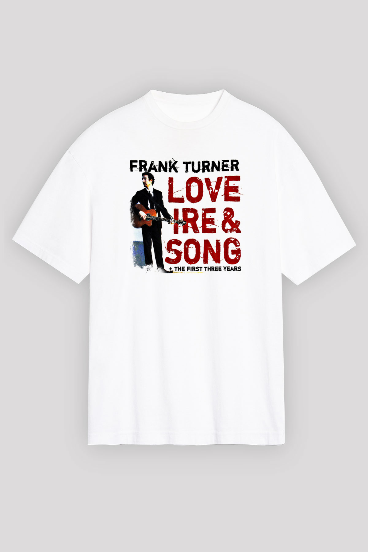 Frank Turner Baskılı Unisex Beyaz Oversize Tişört