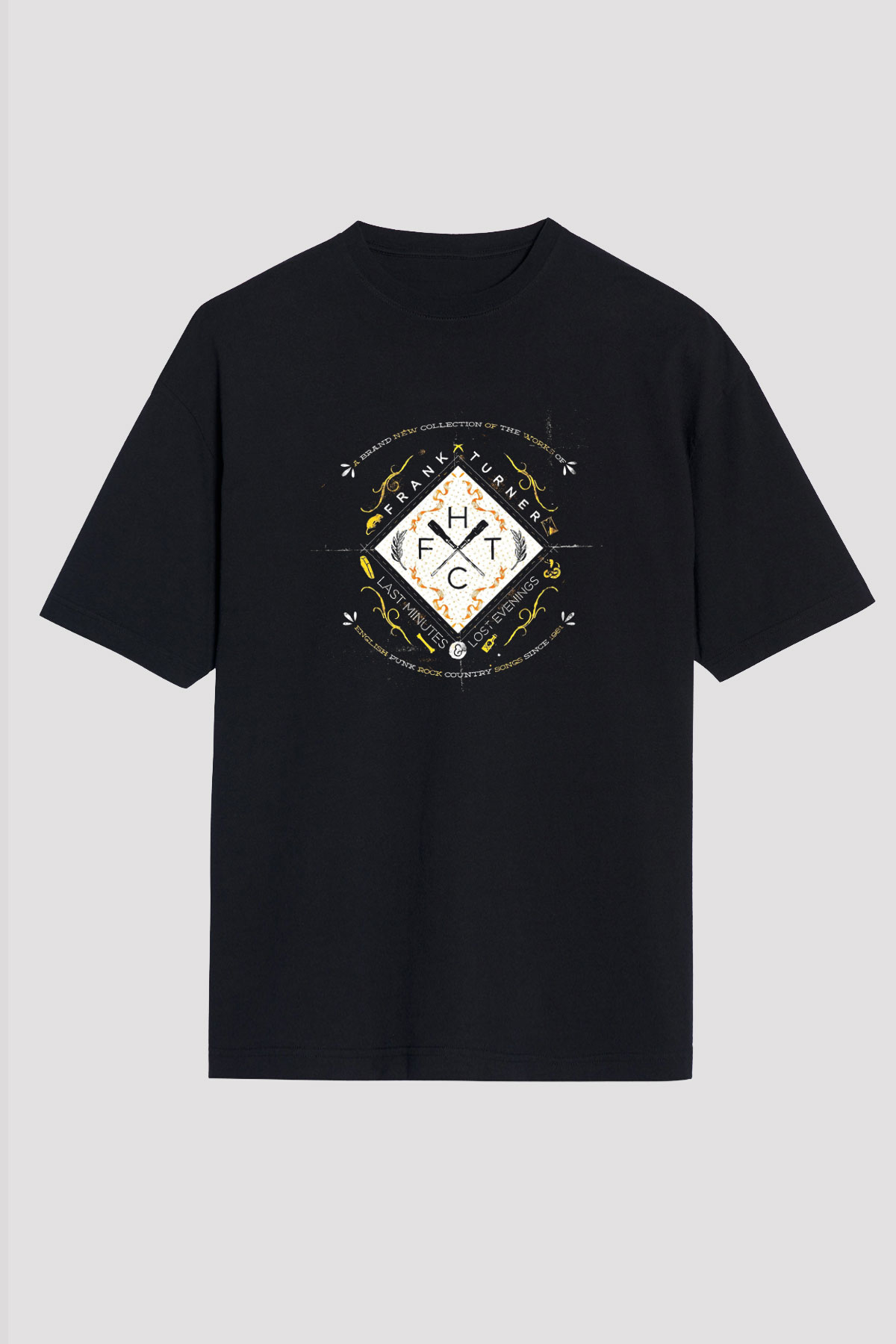 Frank Turner Baskılı Unisex Siyah Oversize Tişört