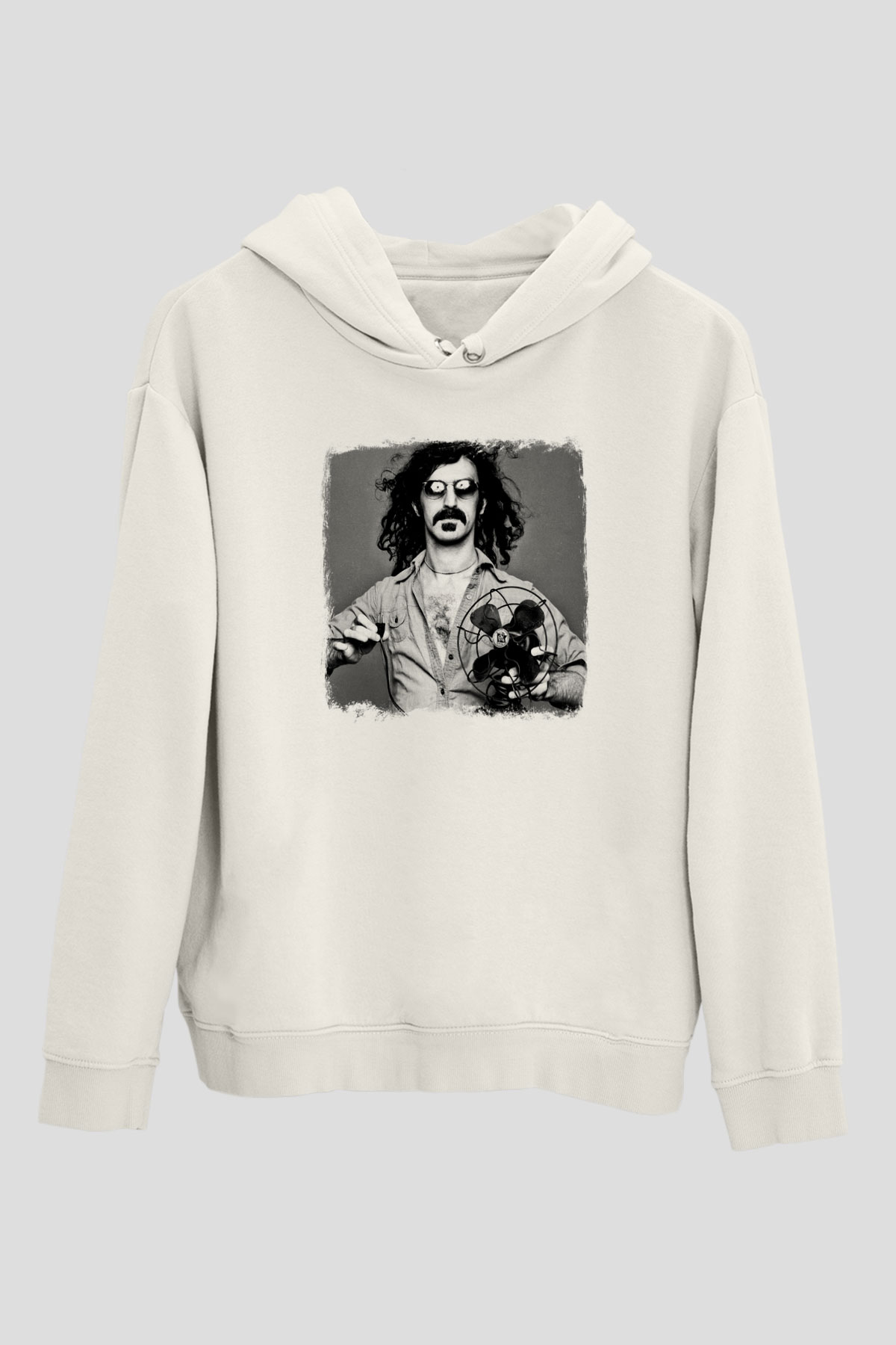 Frank Zappa Baskılı Unisex Beyaz Hoodie