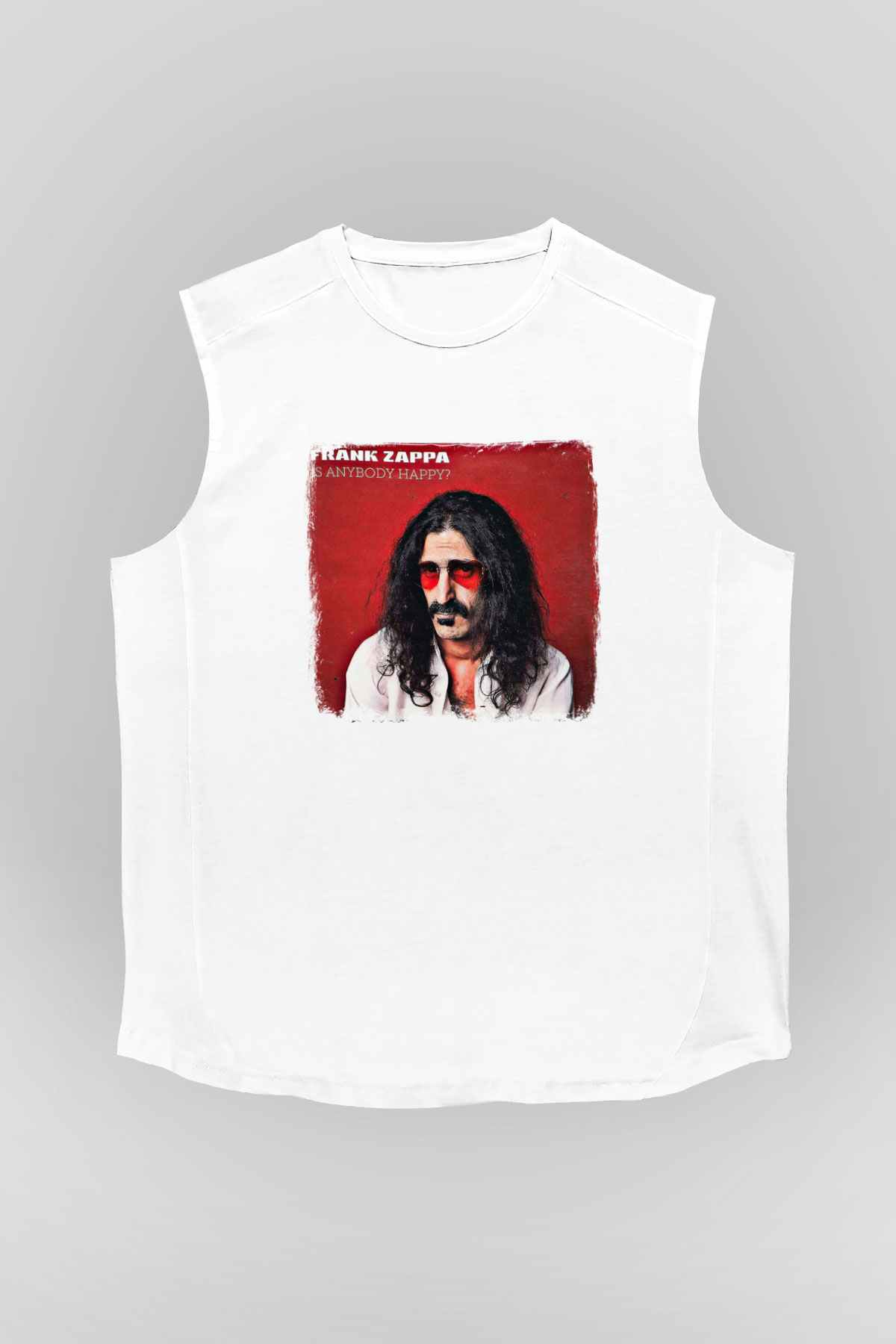 Frank Zappa Baskılı Unisex Beyaz Kolsuz Tişört