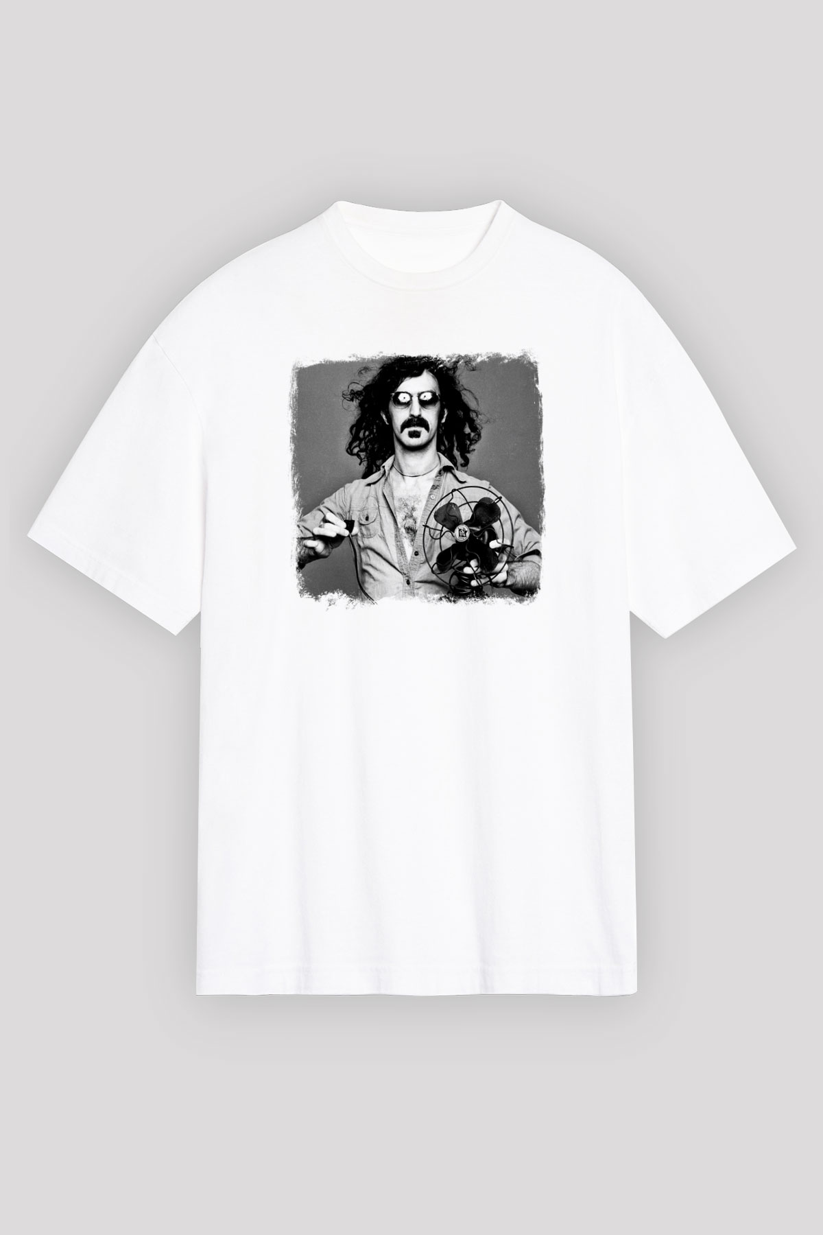 Frank Zappa Baskılı Unisex Beyaz Oversize Tişört