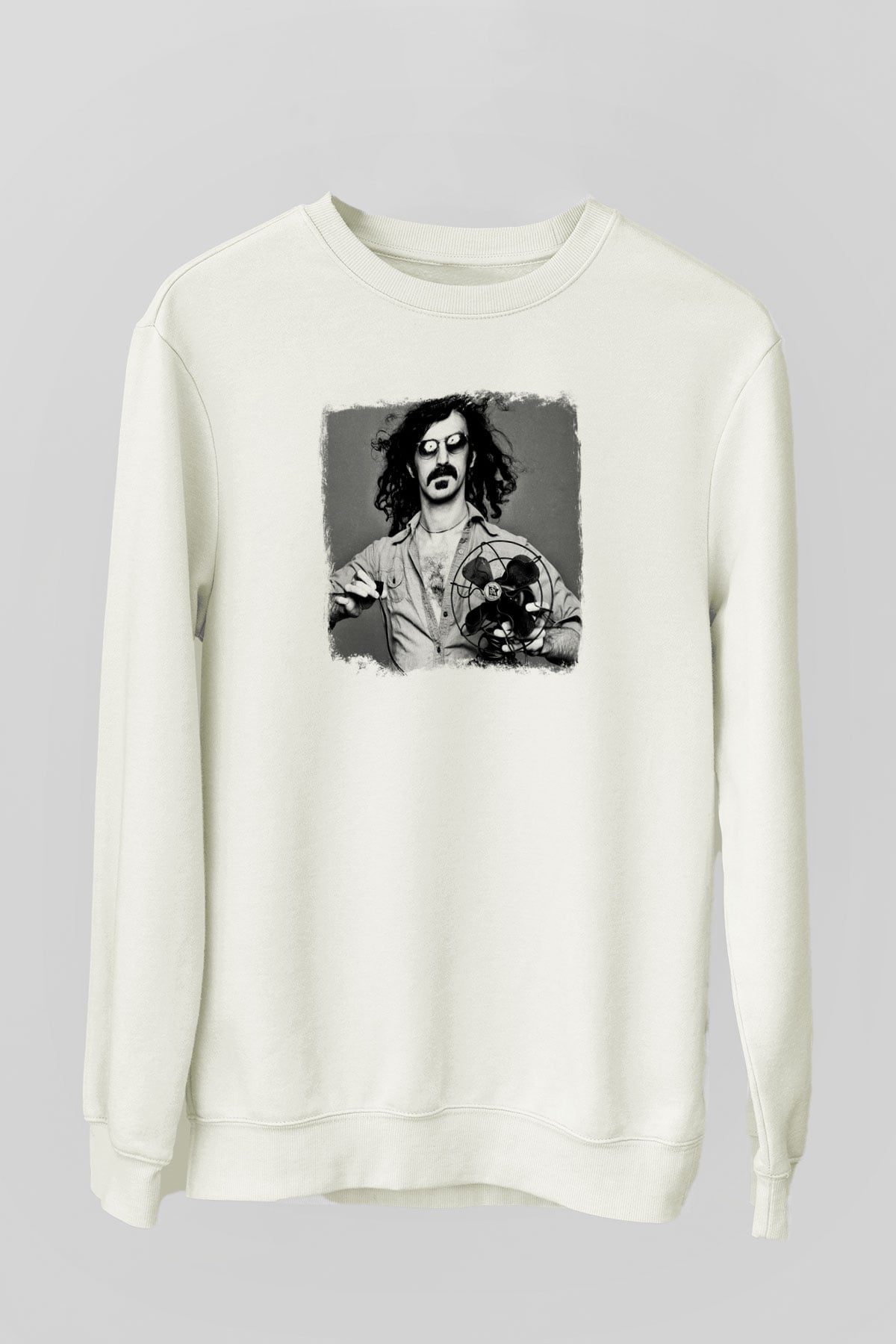 Frank Zappa Baskılı Unisex Beyaz Sweatshirt