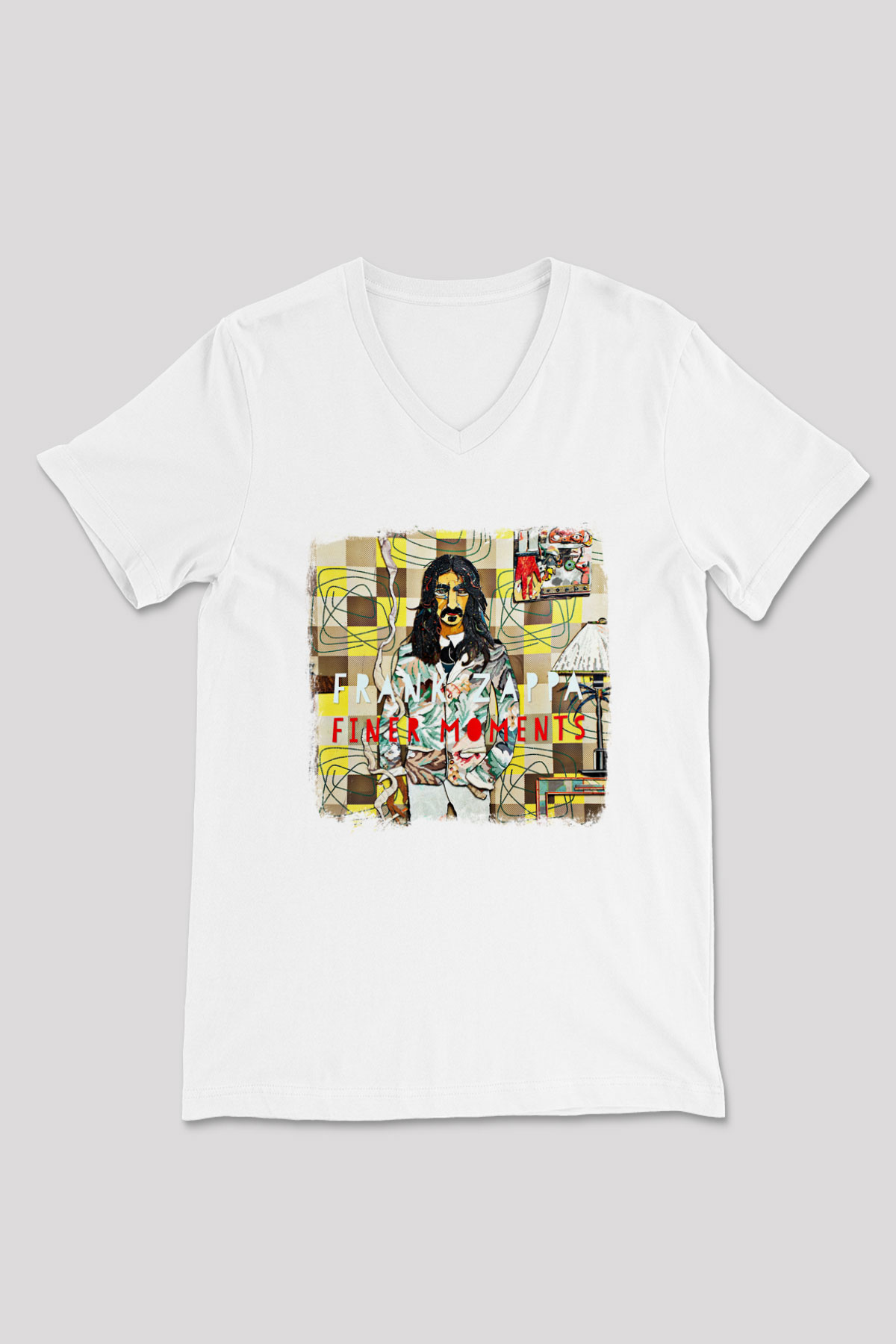 Frank Zappa Baskılı Unisex Beyaz V Yaka Tişört