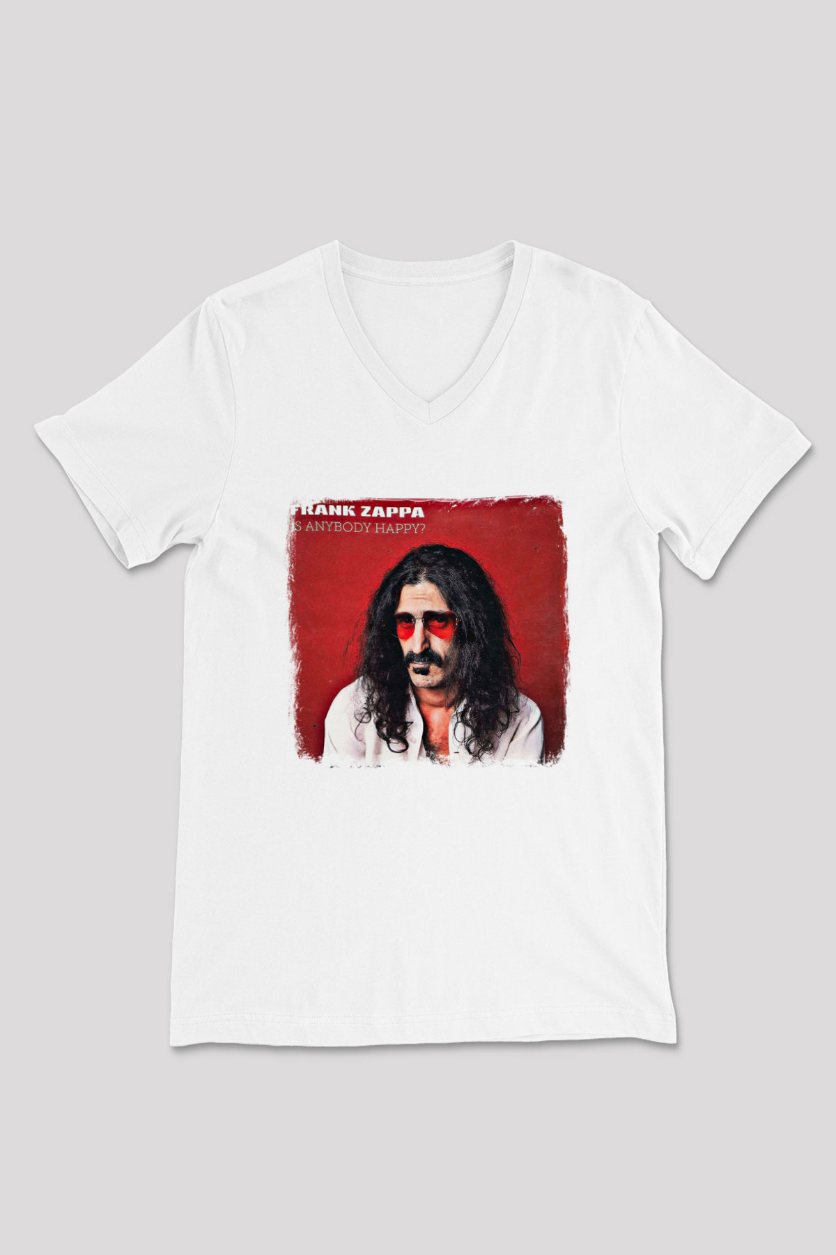 Frank Zappa Baskılı Unisex Beyaz V Yaka Tişört