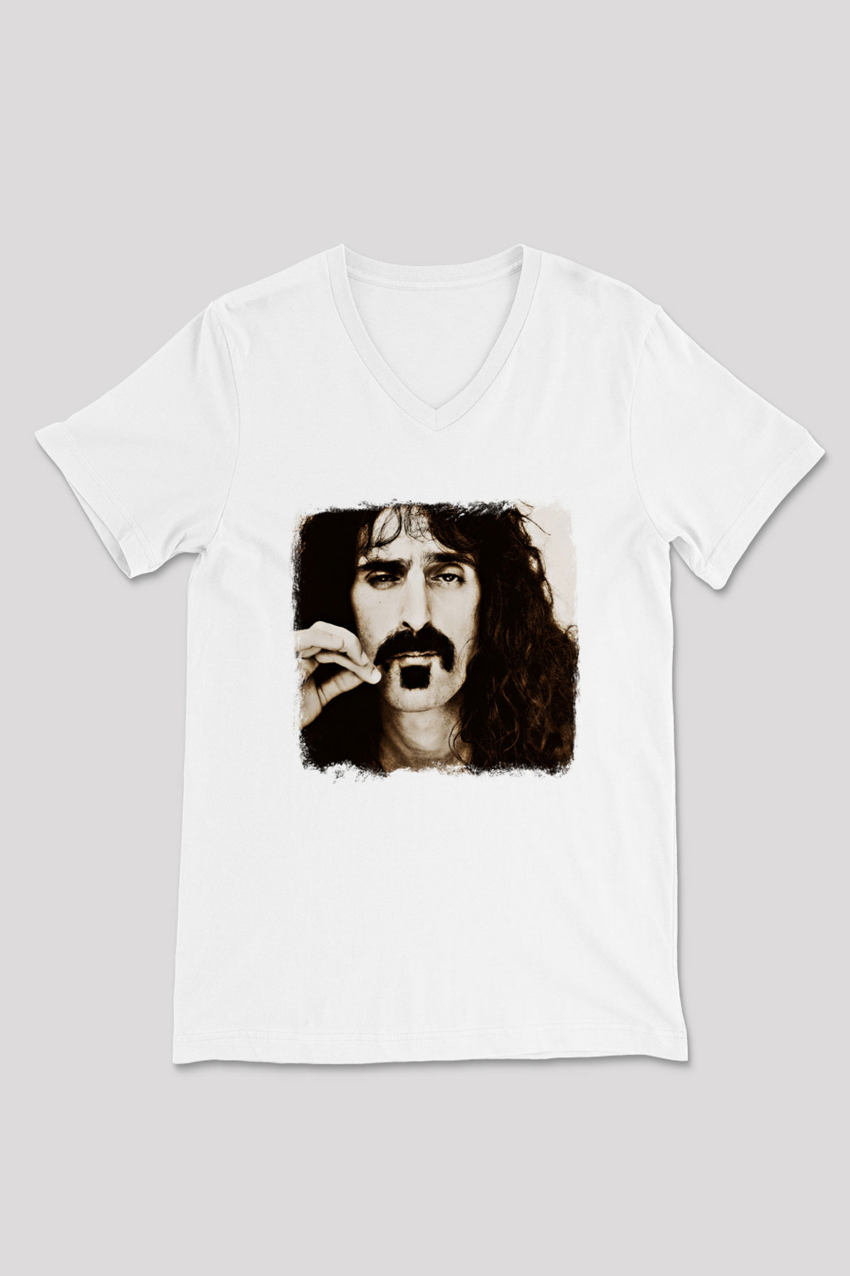 Frank Zappa Baskılı Unisex Beyaz V Yaka Tişört