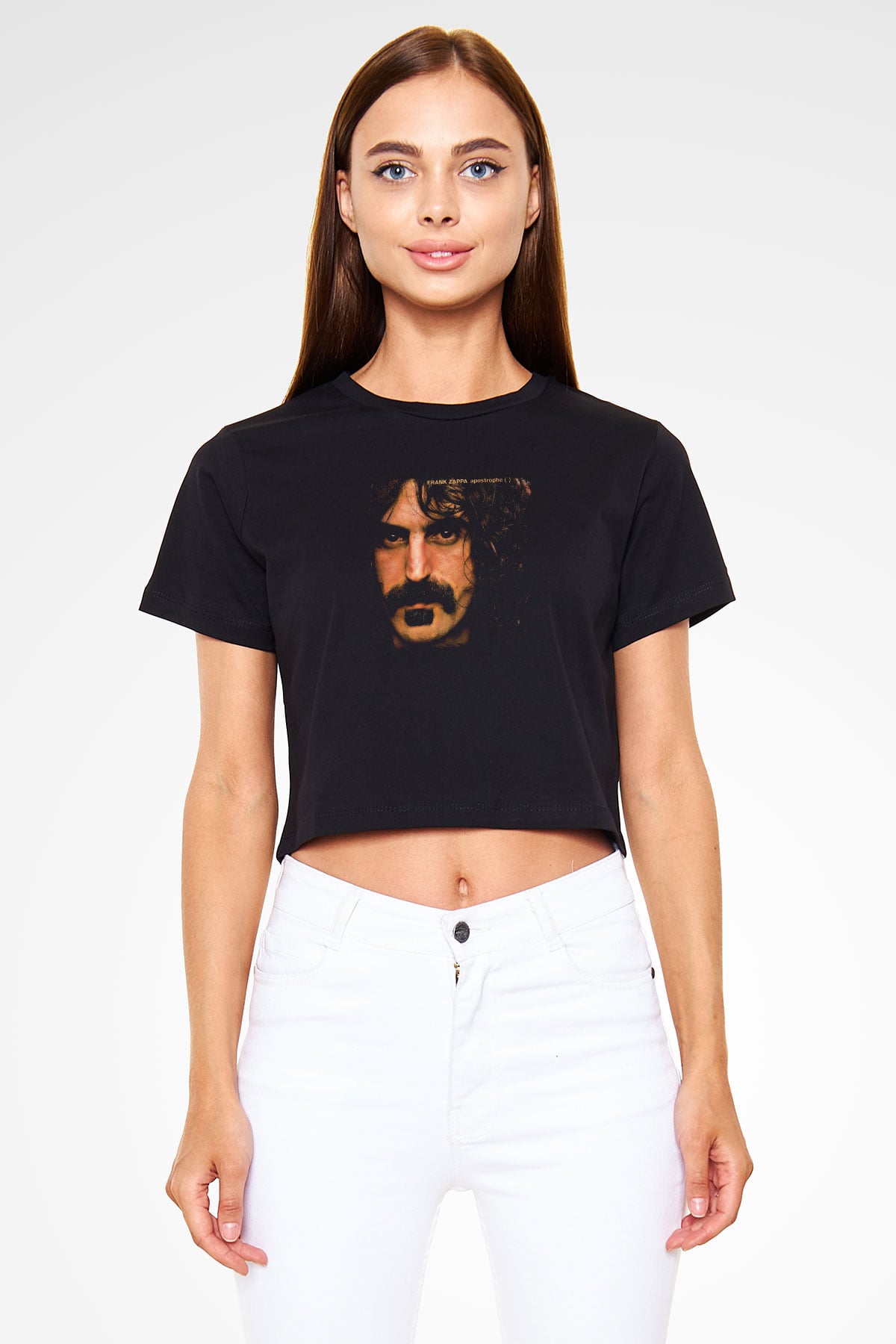 Frank Zappa Baskılı Unisex Siyah Crop Top Tişört