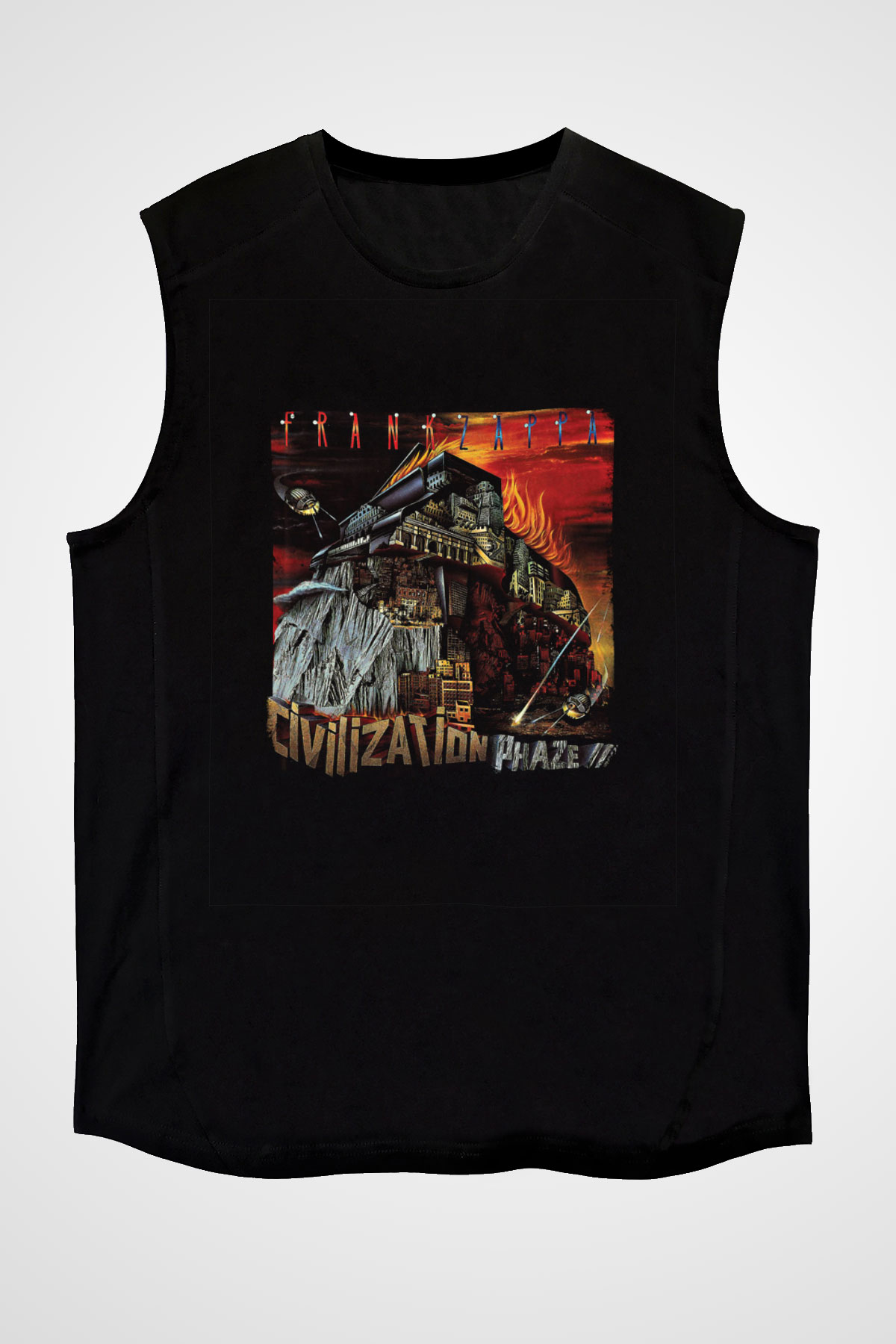 Frank Zappa Baskılı Unisex Siyah Kolsuz Tişört