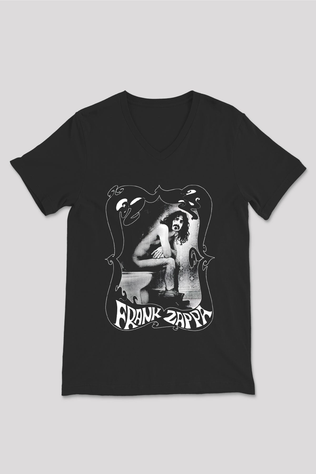 Frank Zappa Siyah Unisex V Yaka Tişört T-Shirt
