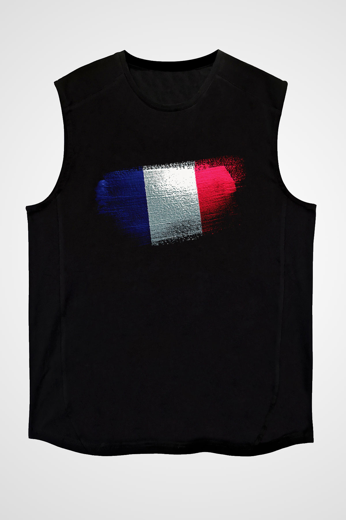 Fransa - France Bayrağı Baskılı Unisex Siyah Kolsuz Tişört