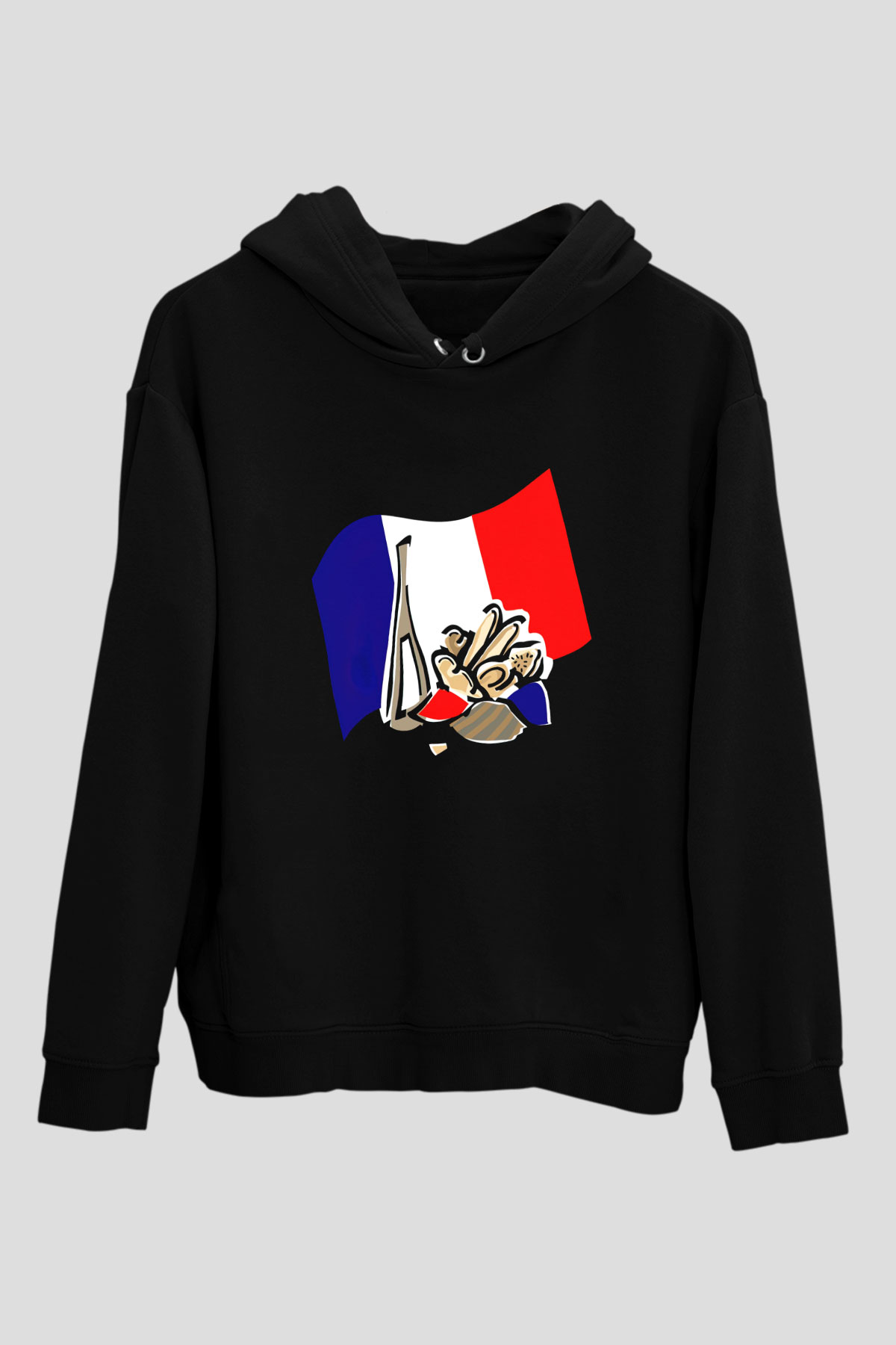 Fransa Siyah Unisex Hoodie