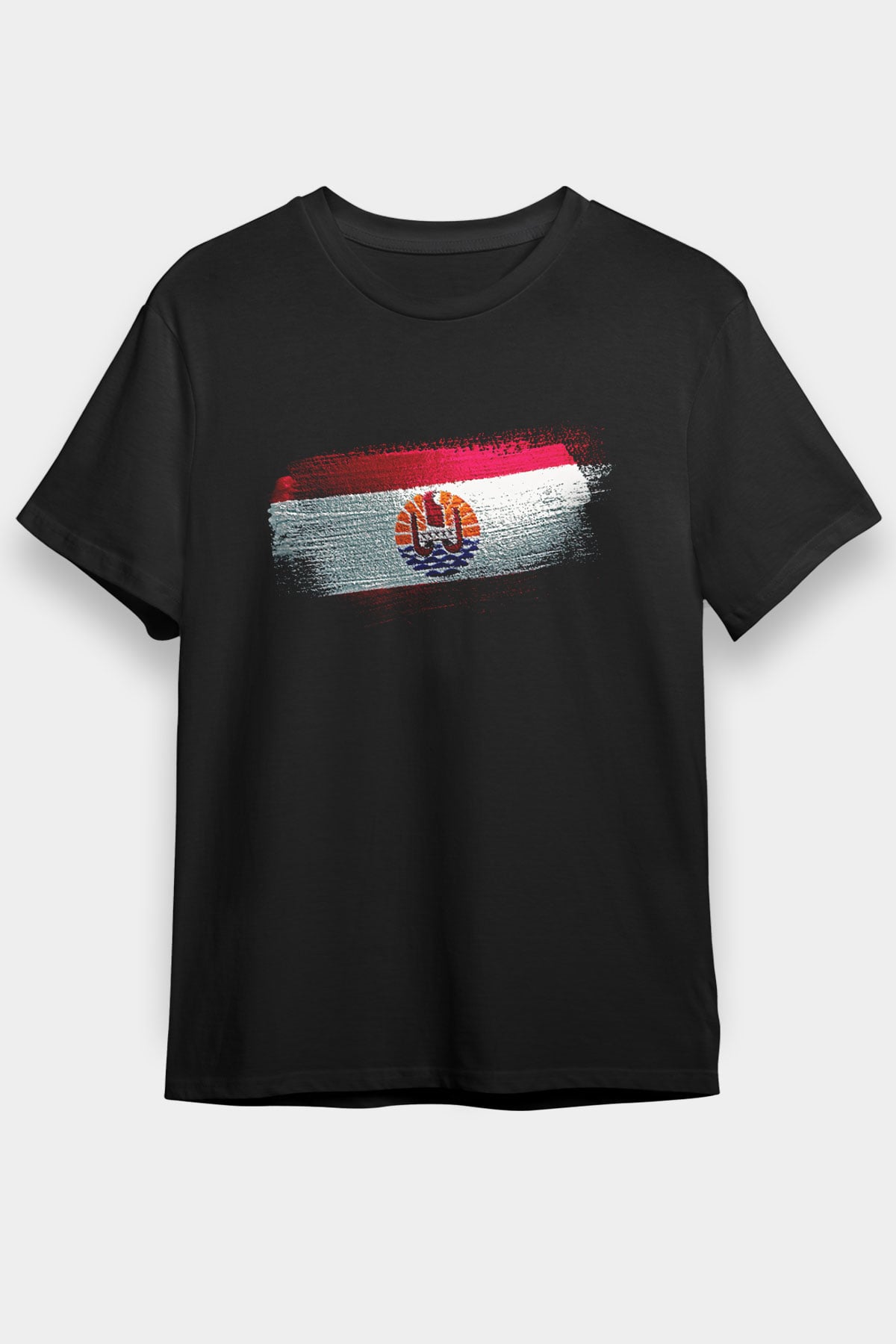Fransız Polinezyası - French Polynesia Bayrağı Baskılı Unisex Siyah Tişört
