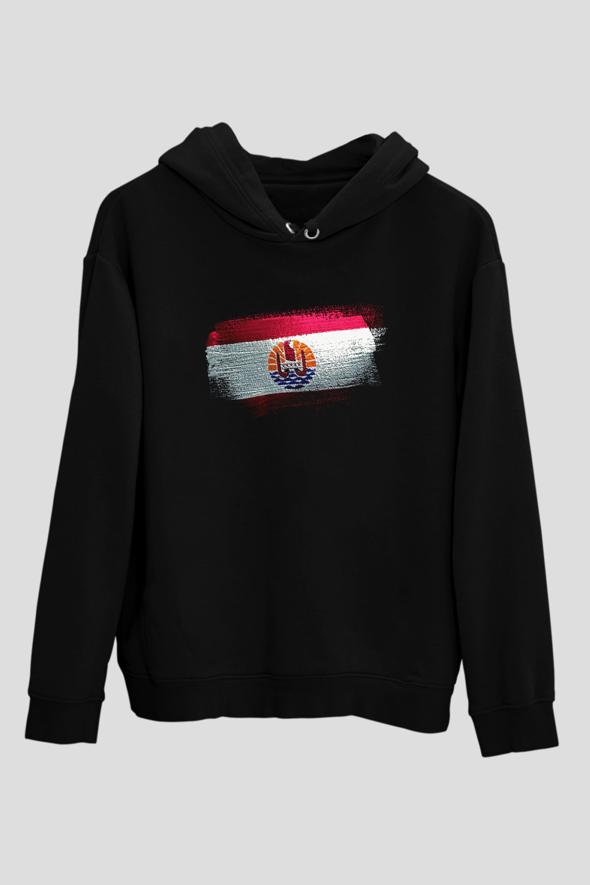 Fransız Polinezyası - French Polynesia Bayrağı Baskılı Unisex Siyah Hoodie