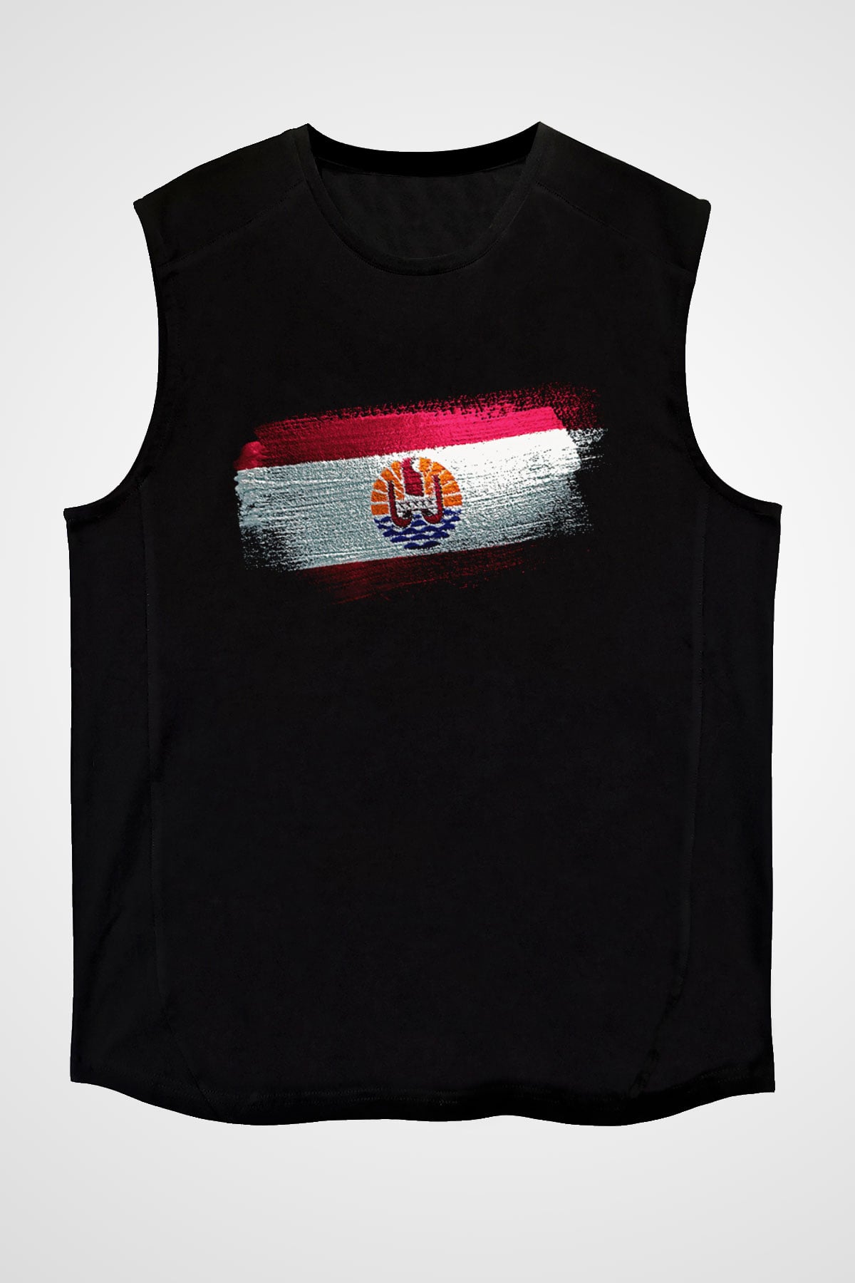 Fransız Polinezyası - French Polynesia Bayrağı Baskılı Unisex Siyah Kolsuz Tişört