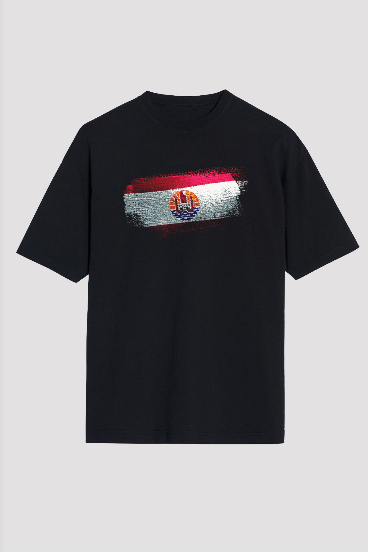 Fransız Polinezyası - French Polynesia Bayrağı Baskılı Unisex Siyah Oversize Tişört