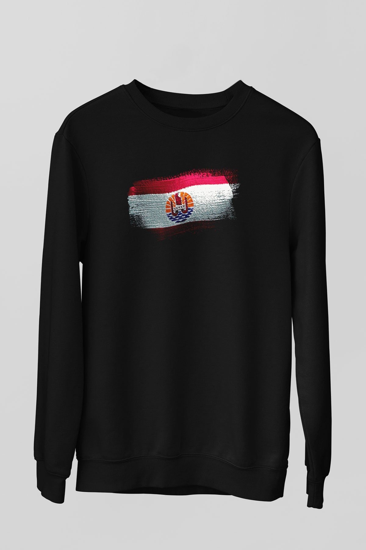 Fransız Polinezyası - French Polynesia Bayrağı Baskılı Unisex Siyah Sweatshirt