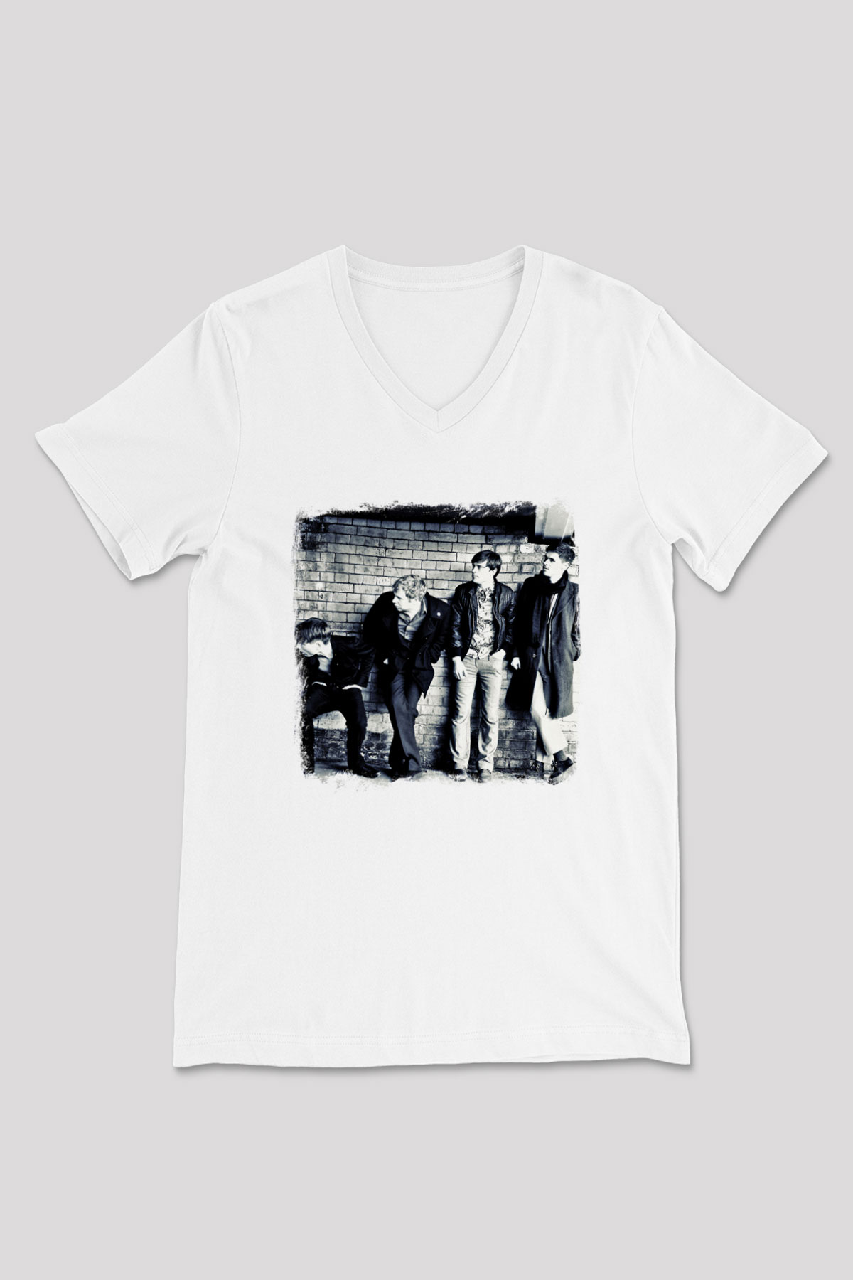 Franz Ferdinand Baskılı Unisex Beyaz V Yaka Tişört