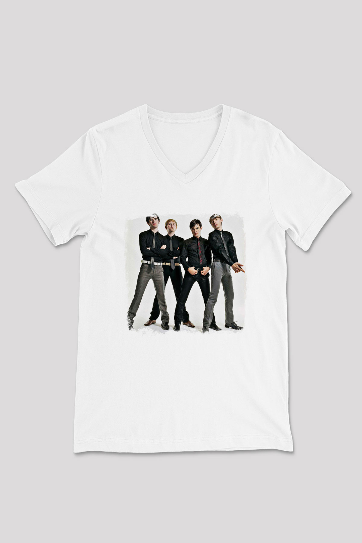 Franz Ferdinand Baskılı Unisex Beyaz V Yaka Tişört