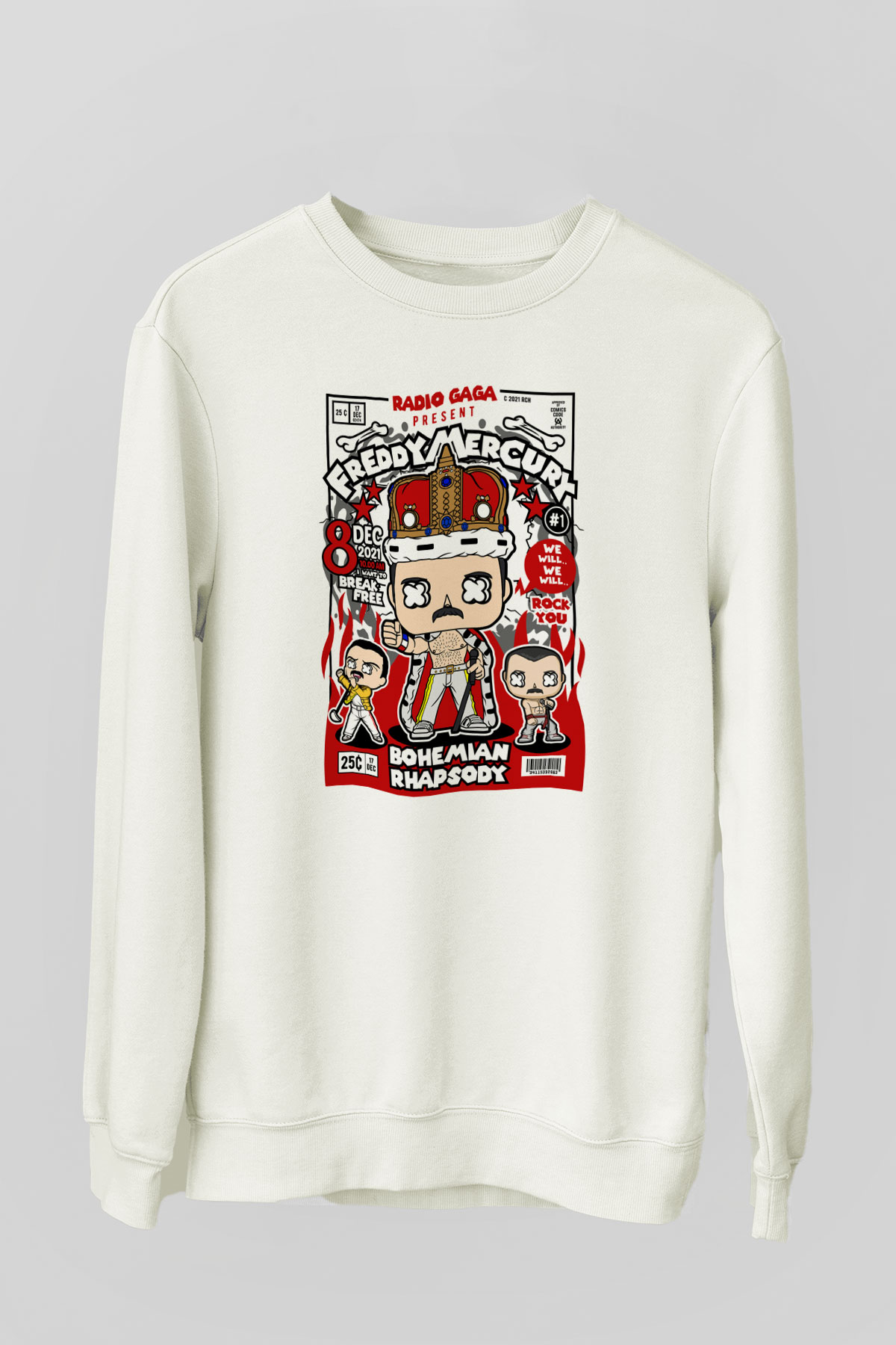 Freddy Mercury Baskılı Unisex Beyaz Sweatshirt