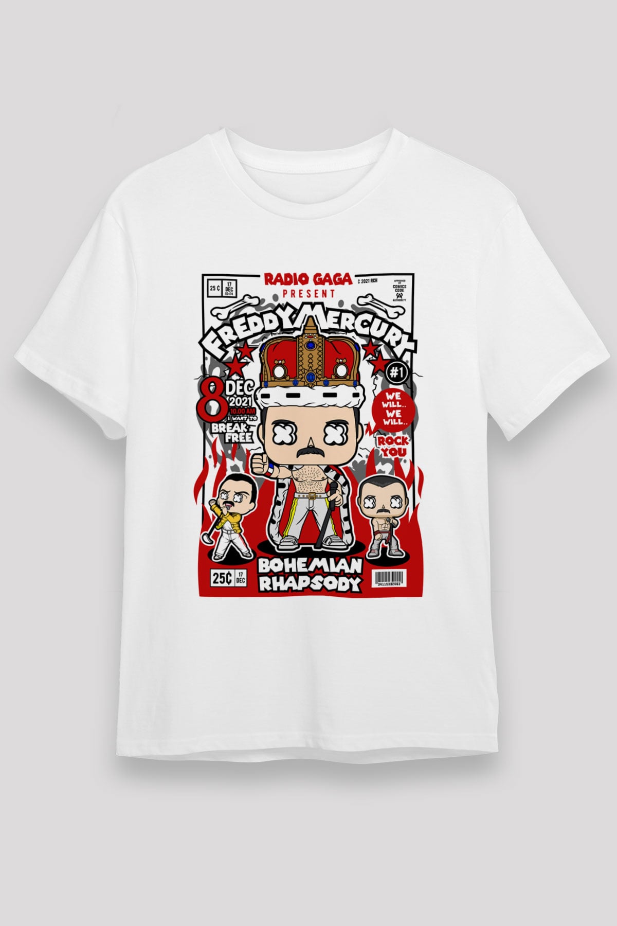 Freddy Mercury Baskılı Unisex Beyaz Tişört