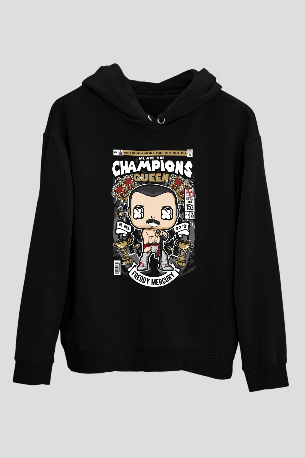 Freddy Queen Baskılı Unisex Siyah Hoodie